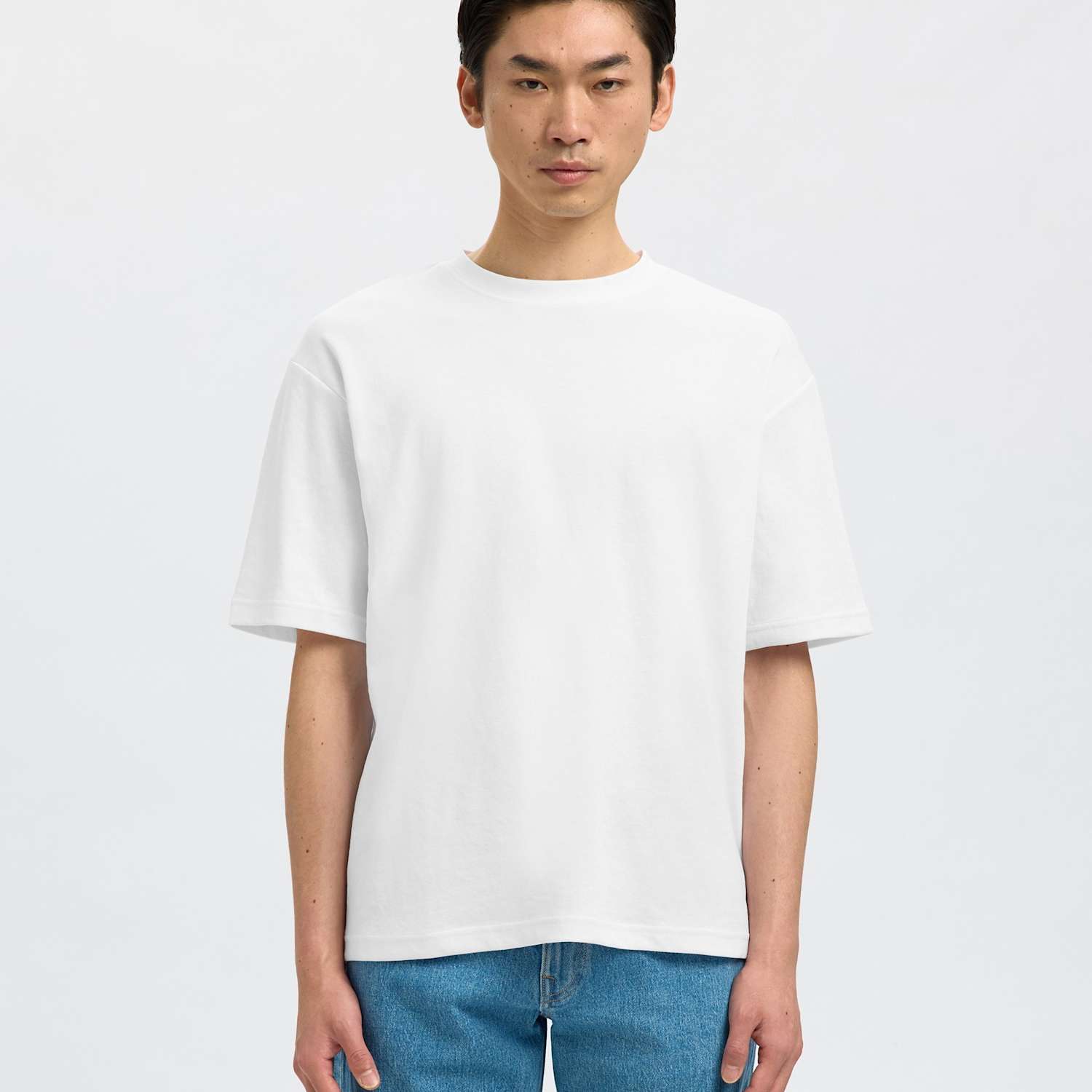 Selected Men's Cotton Blend Crew Neck T-Shirt - L - White - Available at M&S