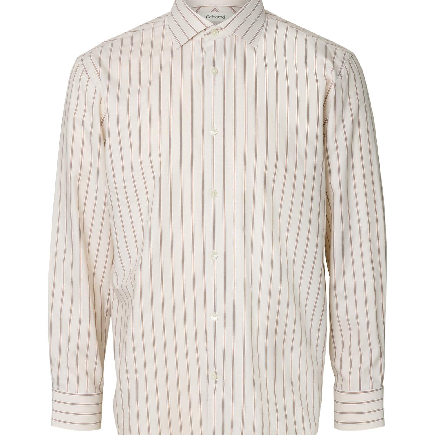 Selected Men's Regular Fit Cotton Rich Striped Shirt - M - Cream Mix - Available at M&S