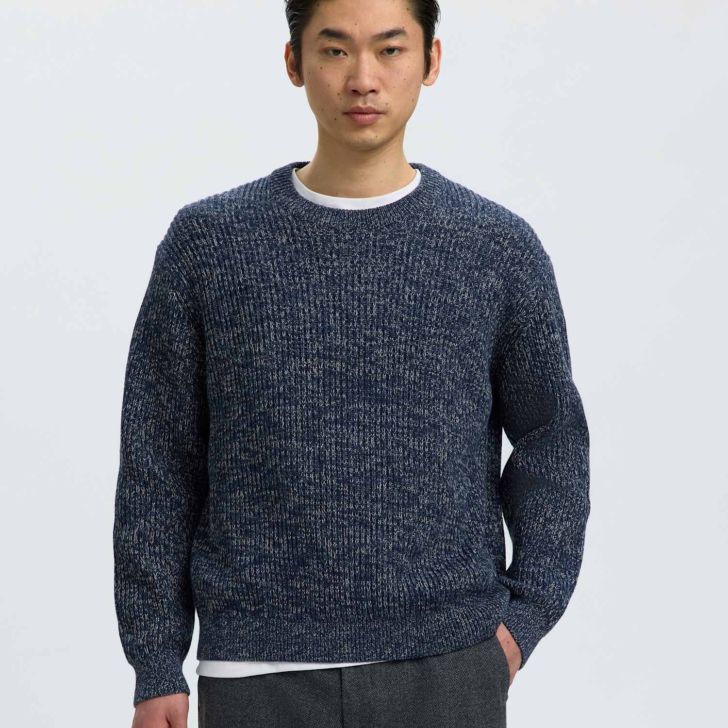 Selected Men's Pure Cotton Textured Chunky Jumper - XL - Dark Navy - Available at M&S