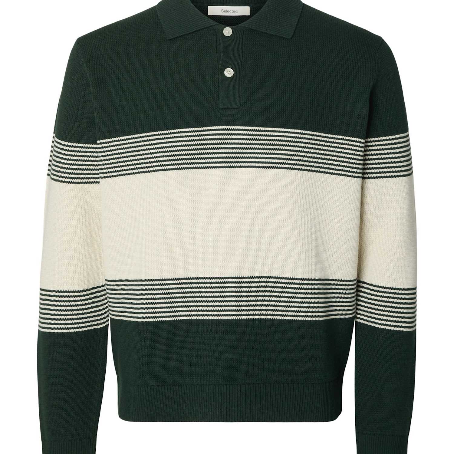 Selected Men's Pure Cotton Striped Knitted Polo Shirt - M - Dark Green Mix - Available at M&S