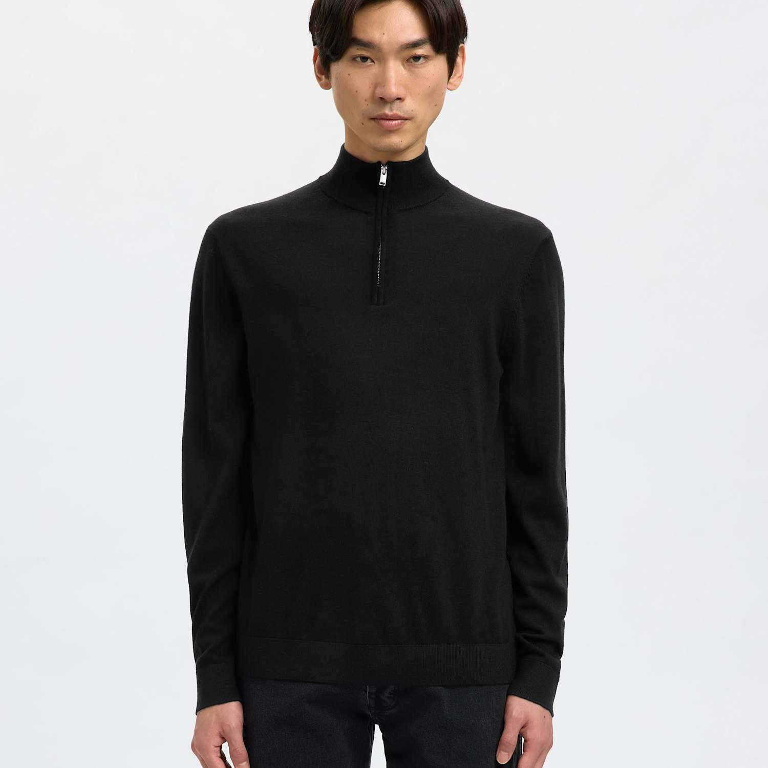 Selected Men's Pure Merino Wool Half Zip Jumper - XL - Black - Available at M&S