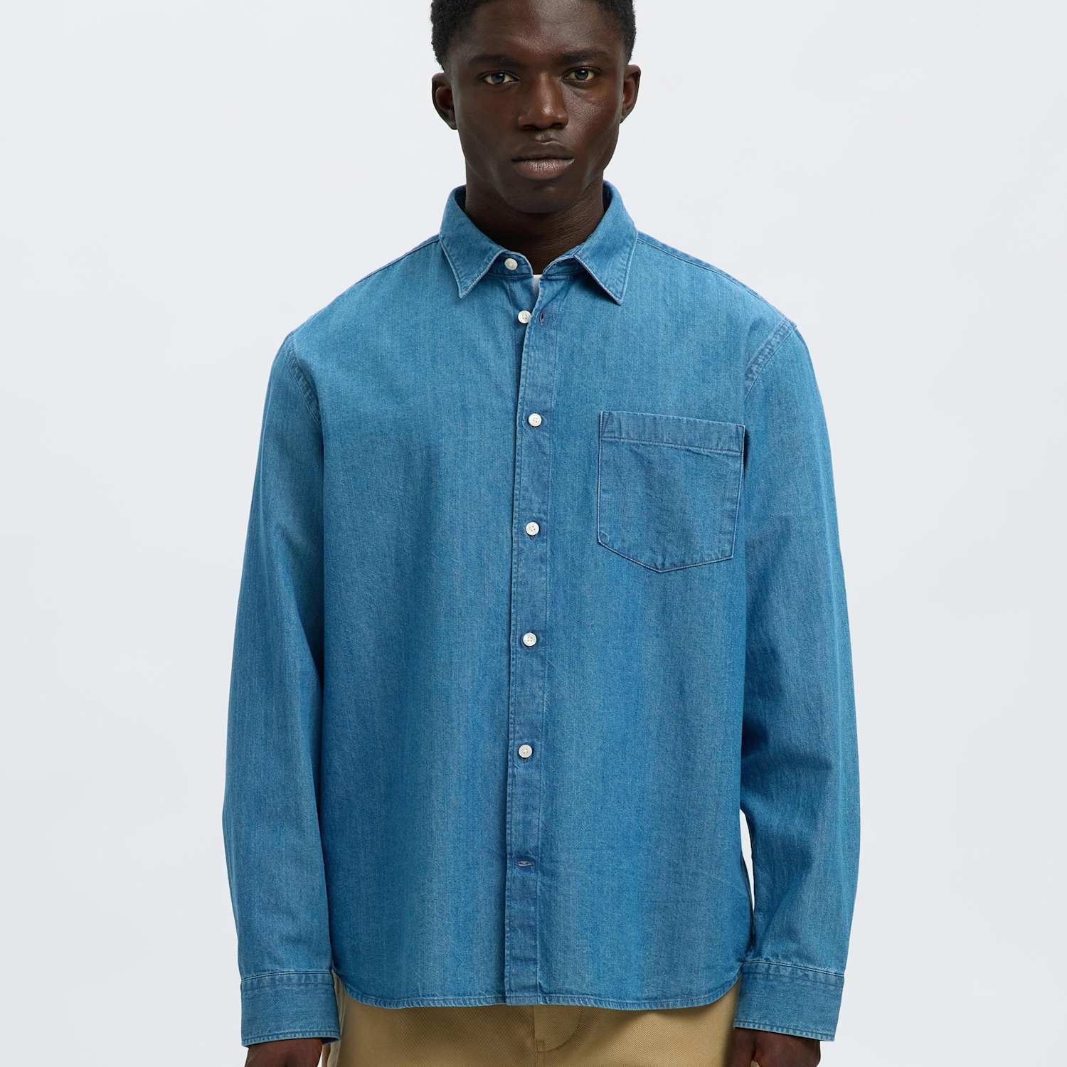 Selected Men's Regular Fit Denim Shirt - L - Medium Blue - Available at M&S