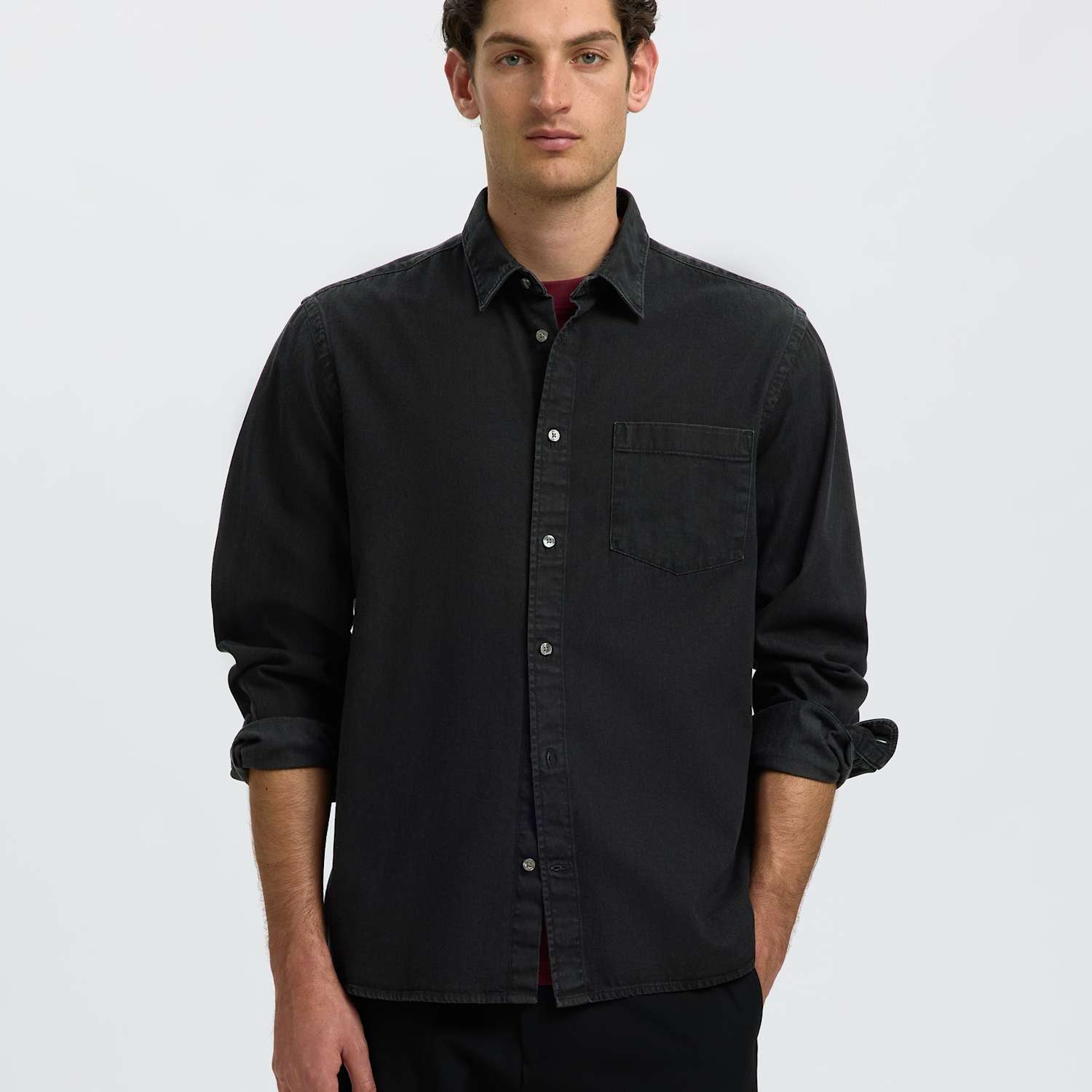 Selected Men's Regular Fit Denim Shirt - S - Black - Available at M&S