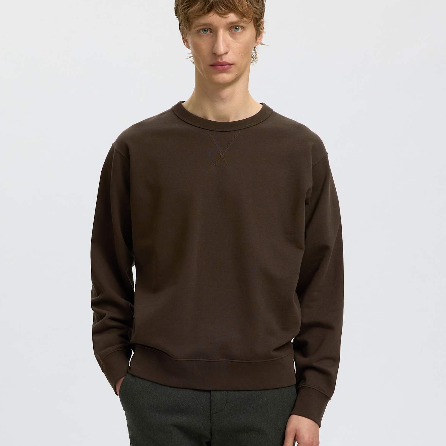 Selected Men's Pure Cotton Crew Neck Relaxed Sweatshirt - 2XL - Brown - Available at M&S