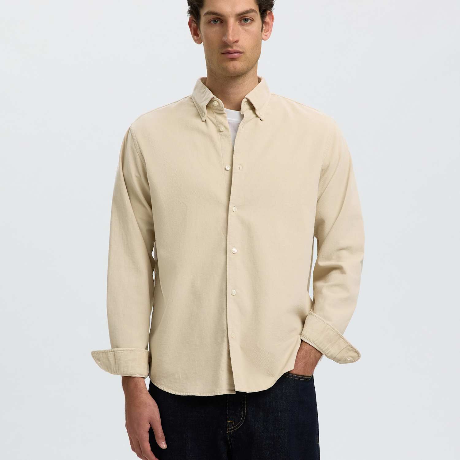 Selected Men's Regular Fit Corduroy Shirt - 2XL - Cream - Available at M&S