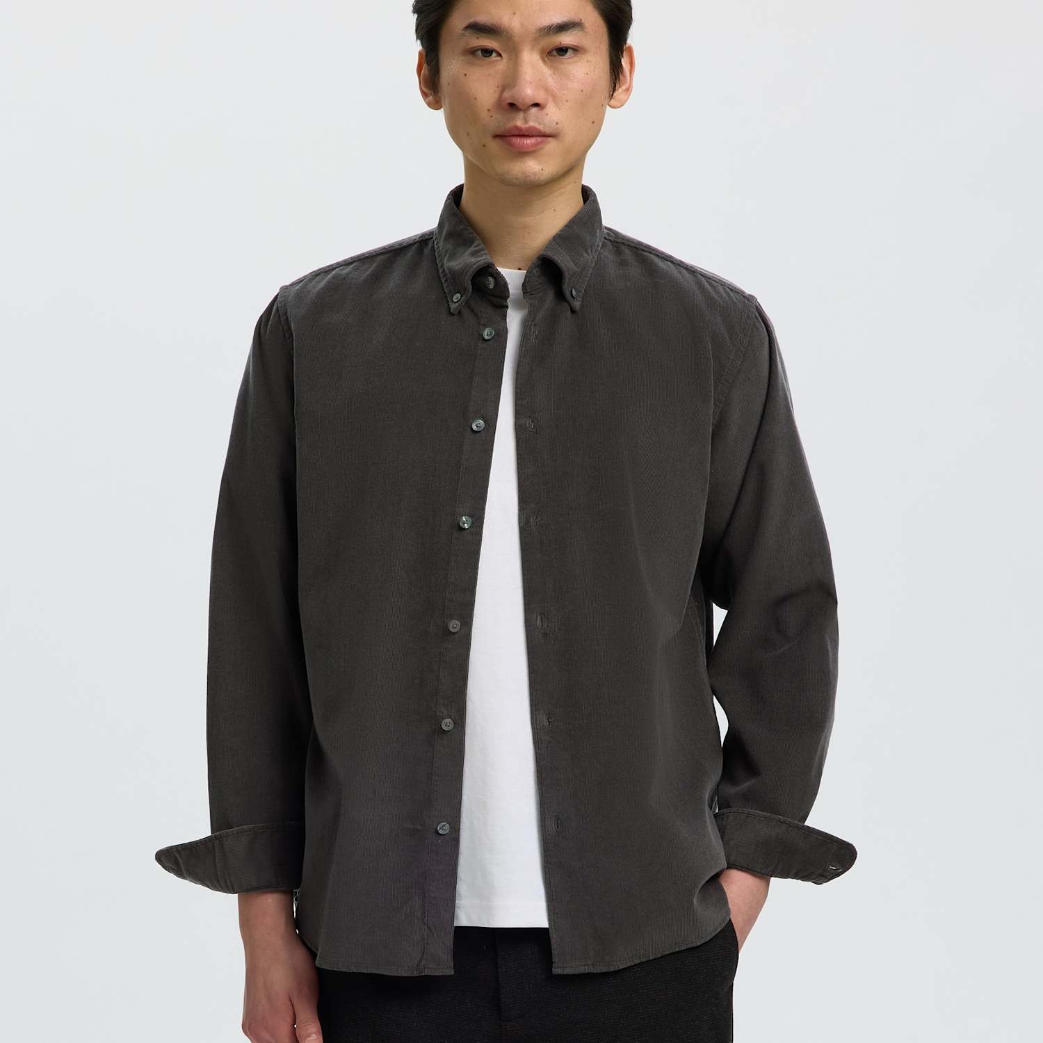 Selected Men's Regular Fit Corduroy Shirt - XL - Dark Grey - Available at M&S