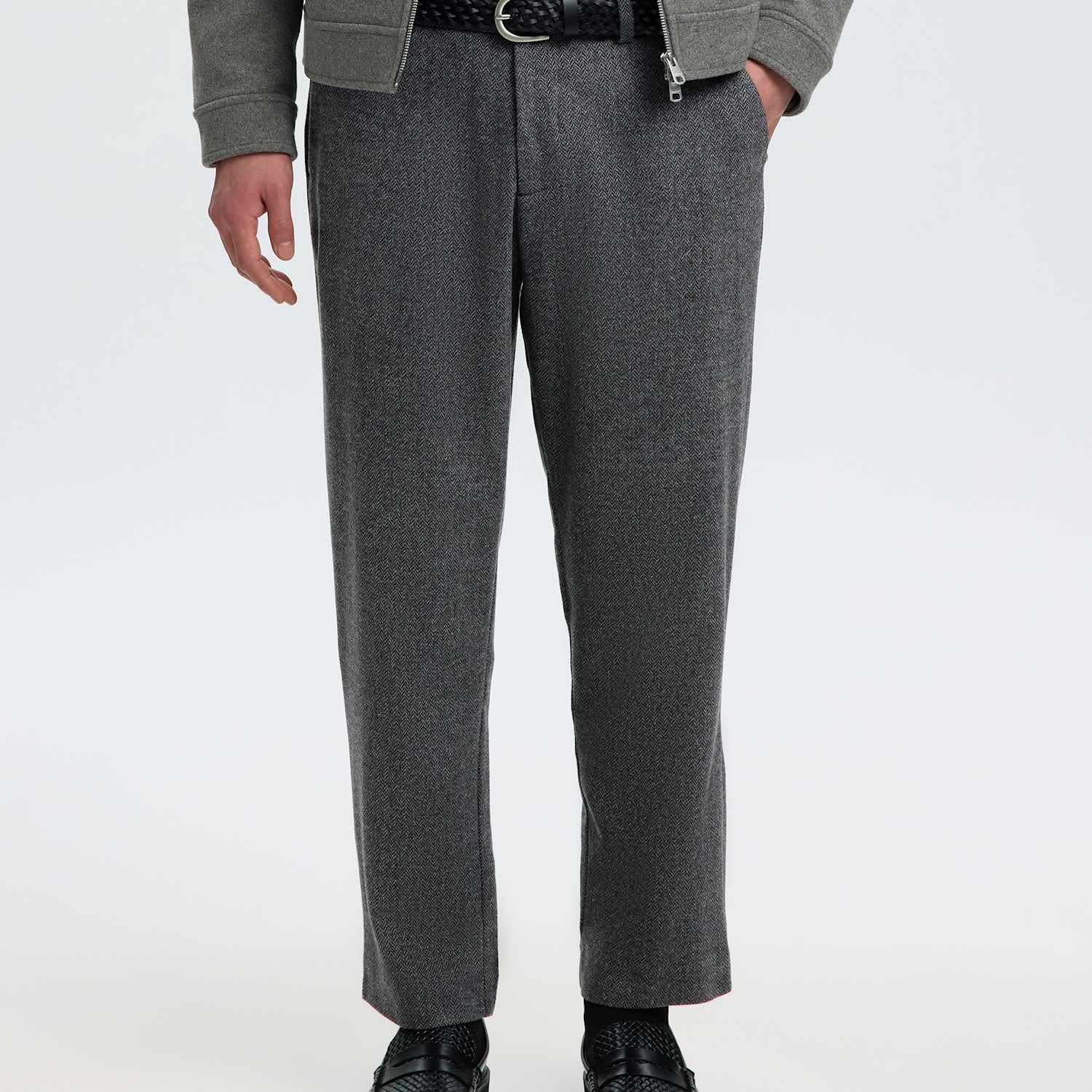 Selected Men's Tapered Fit Wool Blend Herringbone Trousers - 36 - Dark Grey - Available at M&S