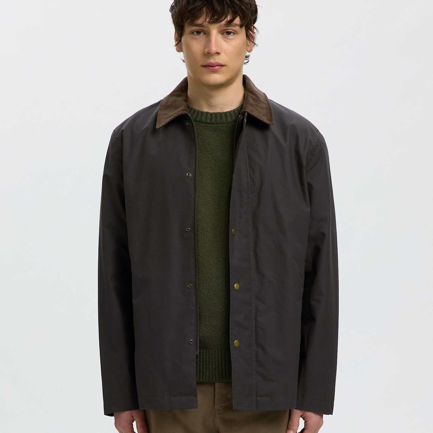 Selected Men's Pure Cotton Cord Collar Wax Jacket - M - Brown - Available at M&S