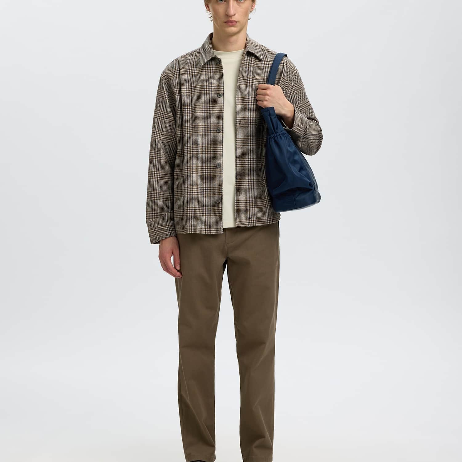 Selected Men's Wool Blend Checked Overshirt - S - Brown Mix - Available at M&S