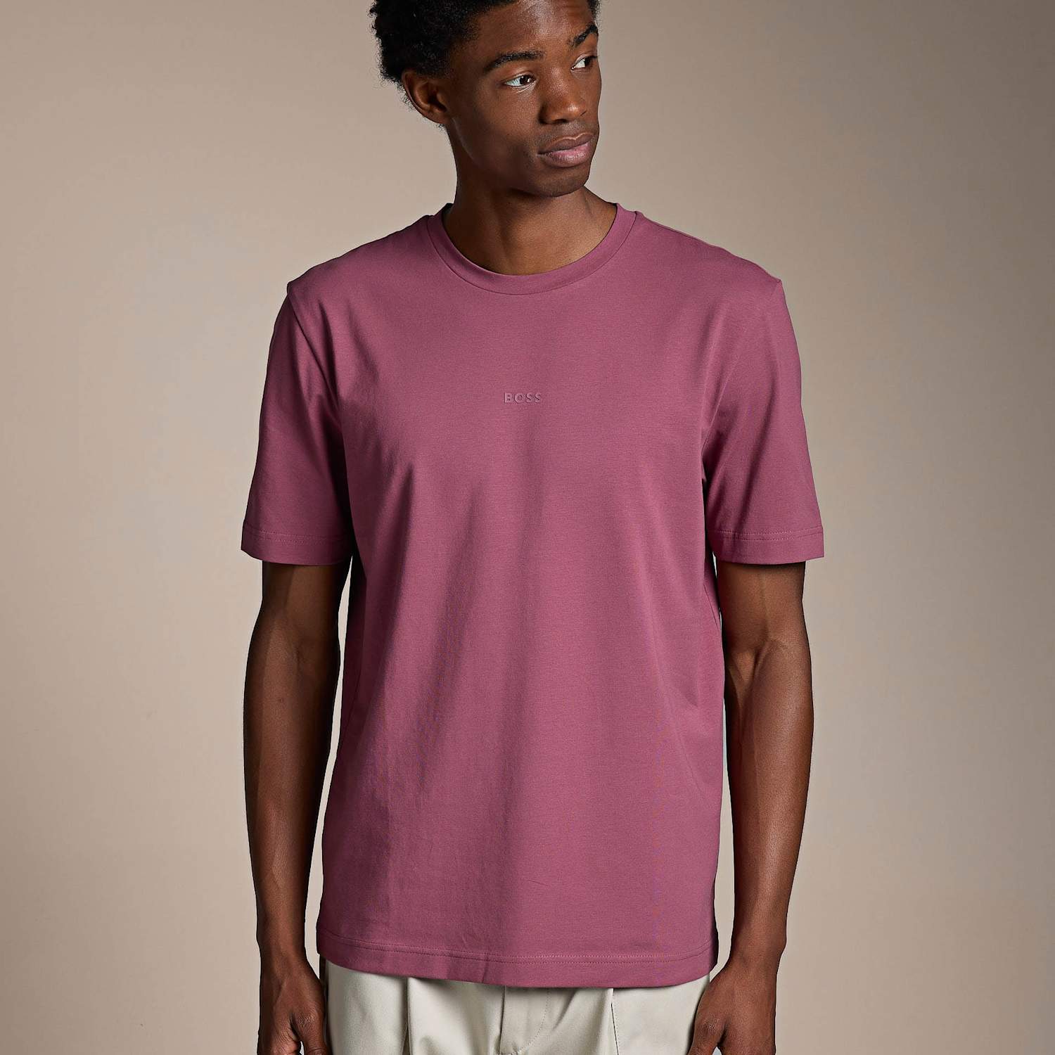 Boss Men's TChup Contrast Logo T-Shirt in Stretch Cotton - S - Burgundy - Available at M&S