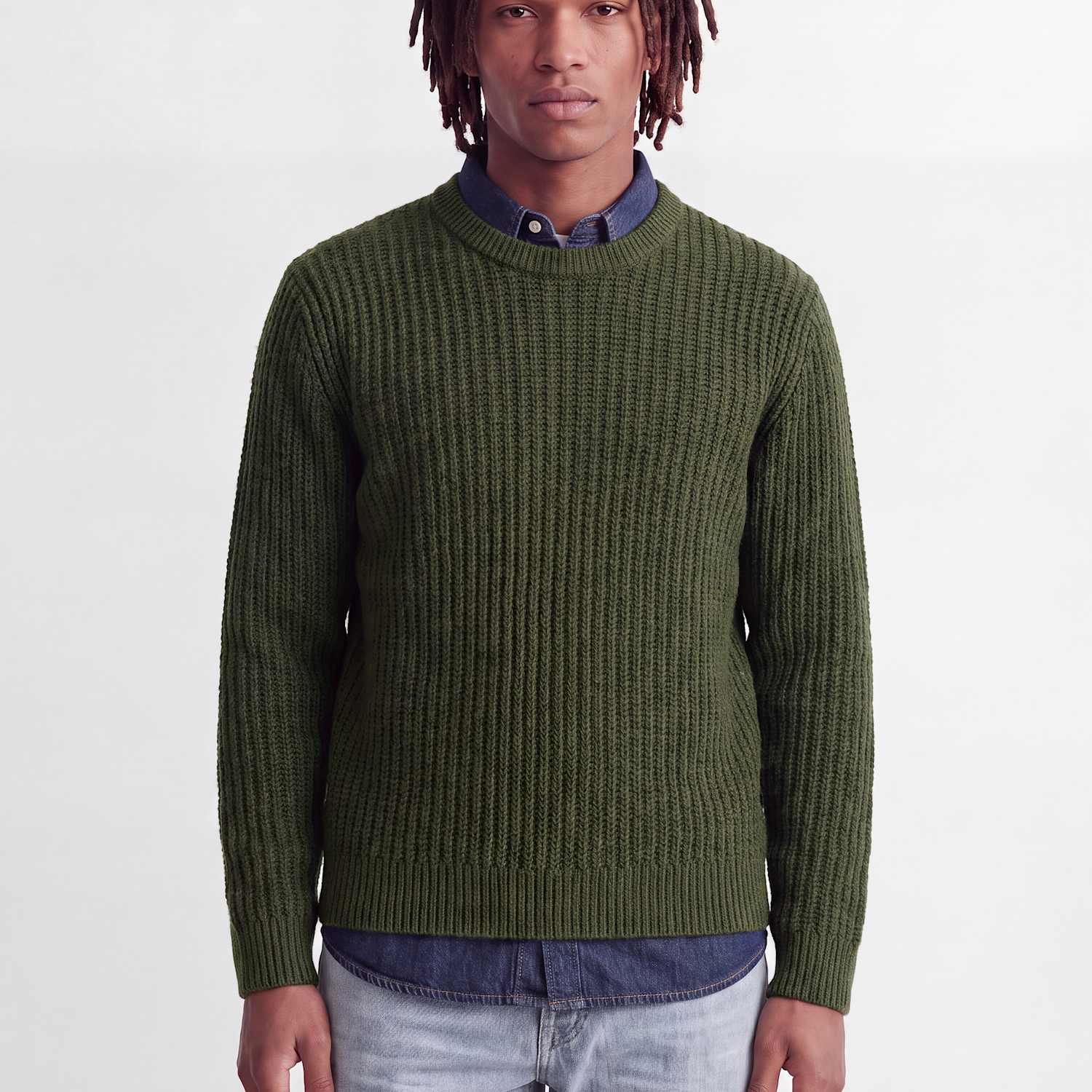Jack & Jones Men's Cotton Blend Cable Crew Neck Fisherman Jumper - 2XL - Green - Available at M&S