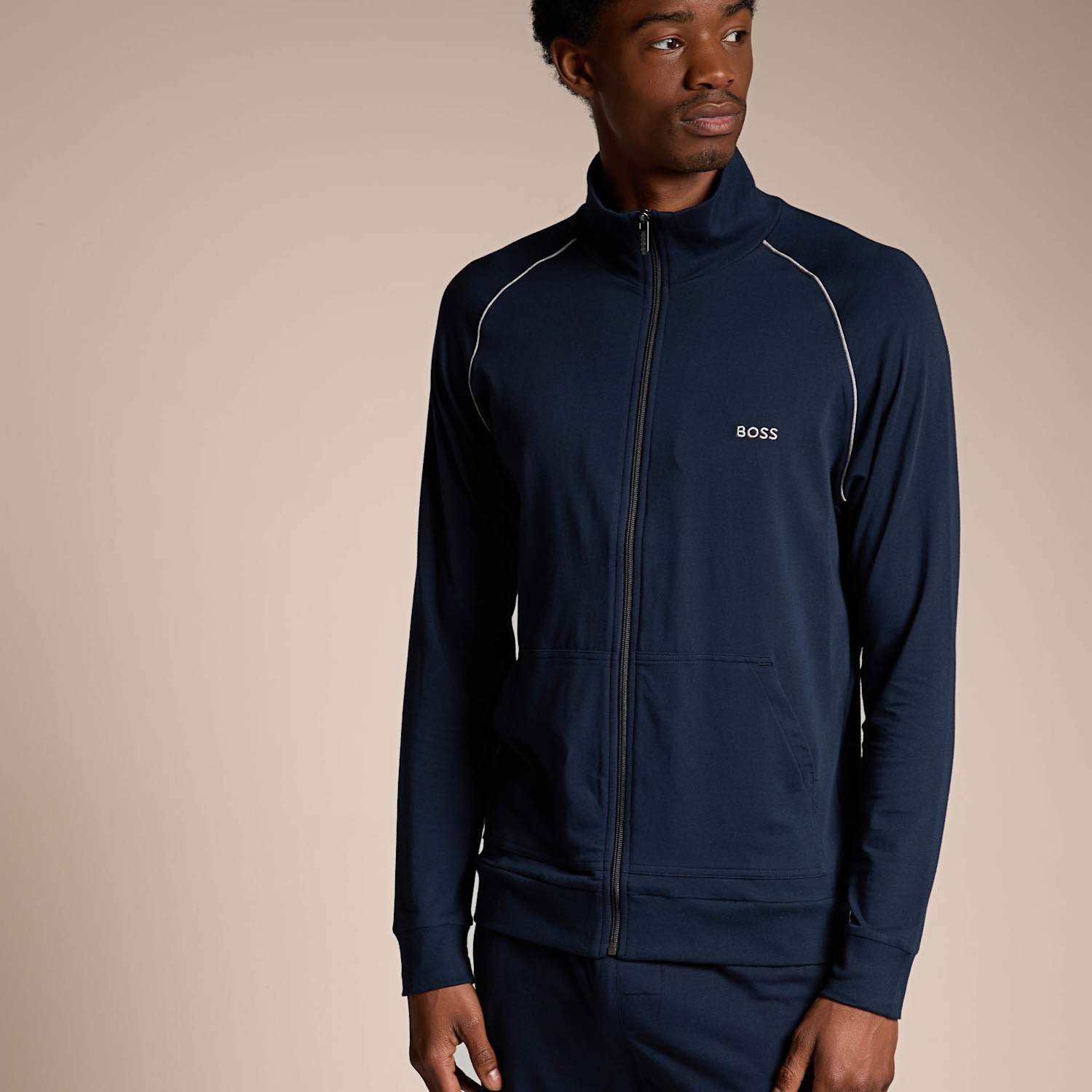 Boss Men's Cotton Rich Zip Up Jacket - M - Navy - Available at M&S