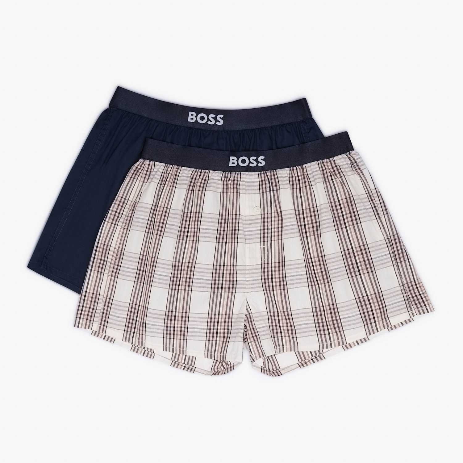 Boss Men's 2 Pack Pure Cotton Striped & Plain Boxers - XL - White Mix - Available at M&S