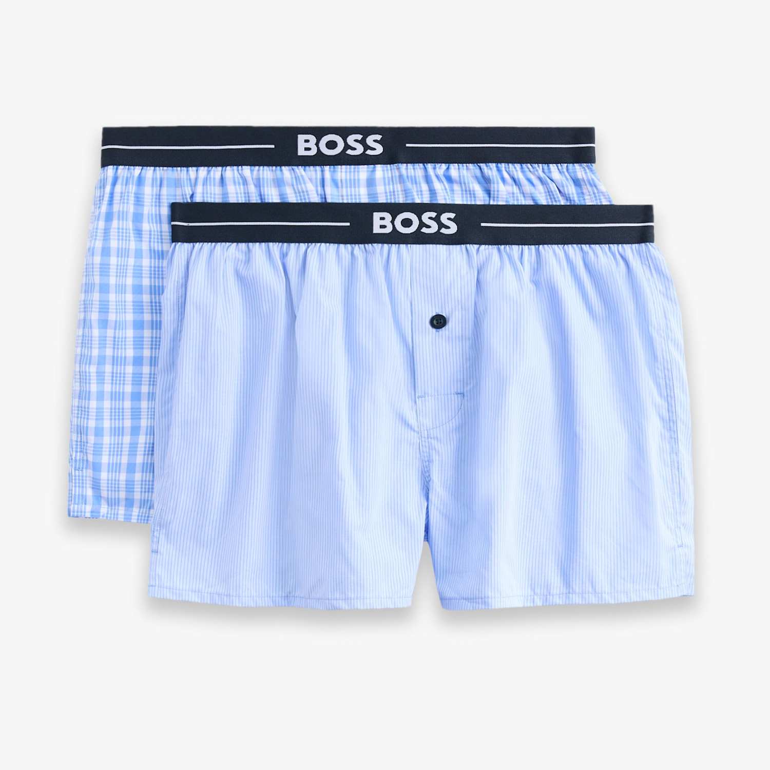Boss Men's 2 Pack Pure Cotton Plain Checked Boxers - M - Blue Mix - Available at M&S