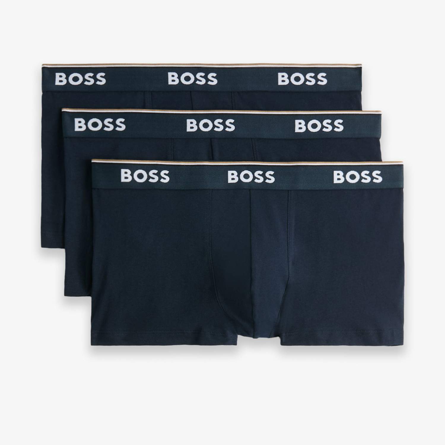 Boss Men's 3 Pack Power Cotton Rich Logo Waistband Trunks - XL - Navy - Available at M&S