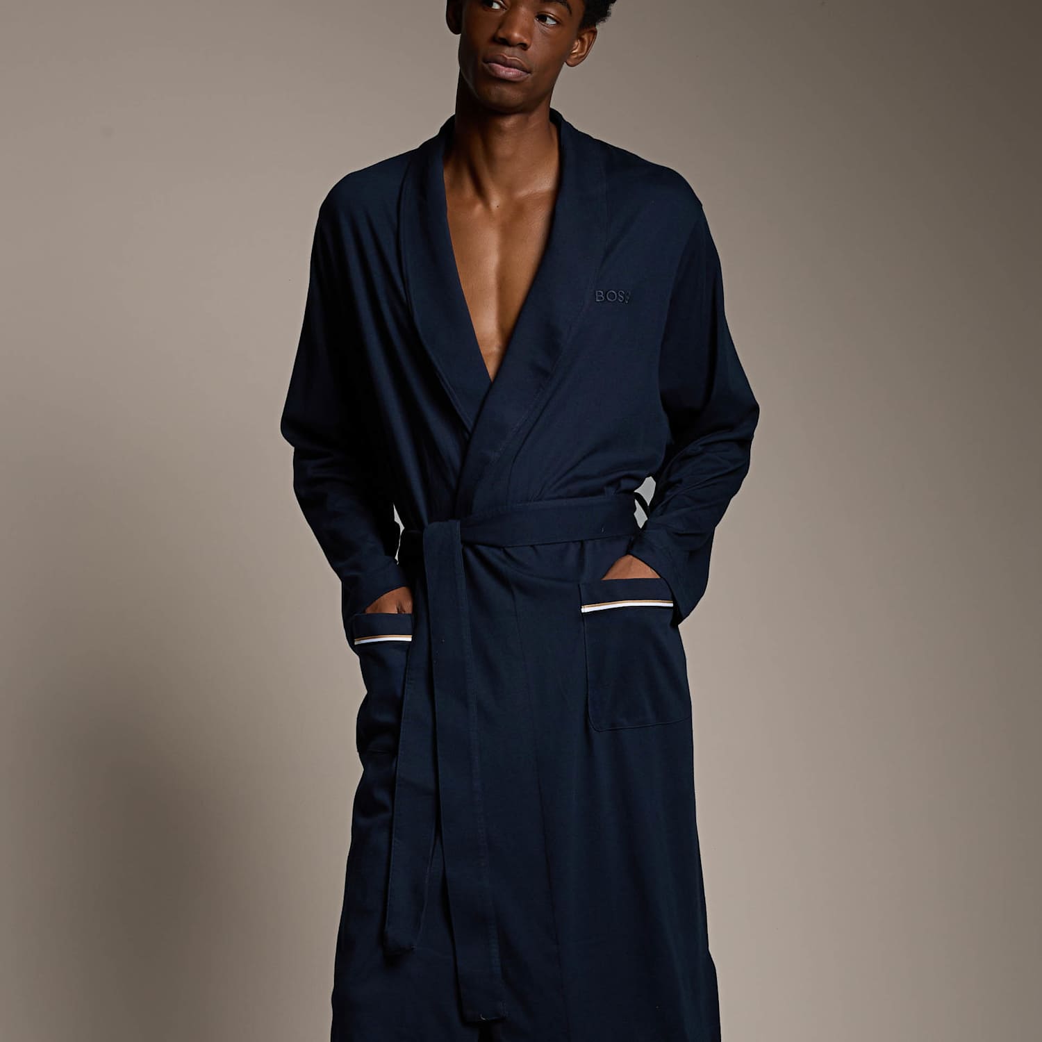 Boss Men's Pure Cotton Dressing Gown - M - Navy - Available at M&S