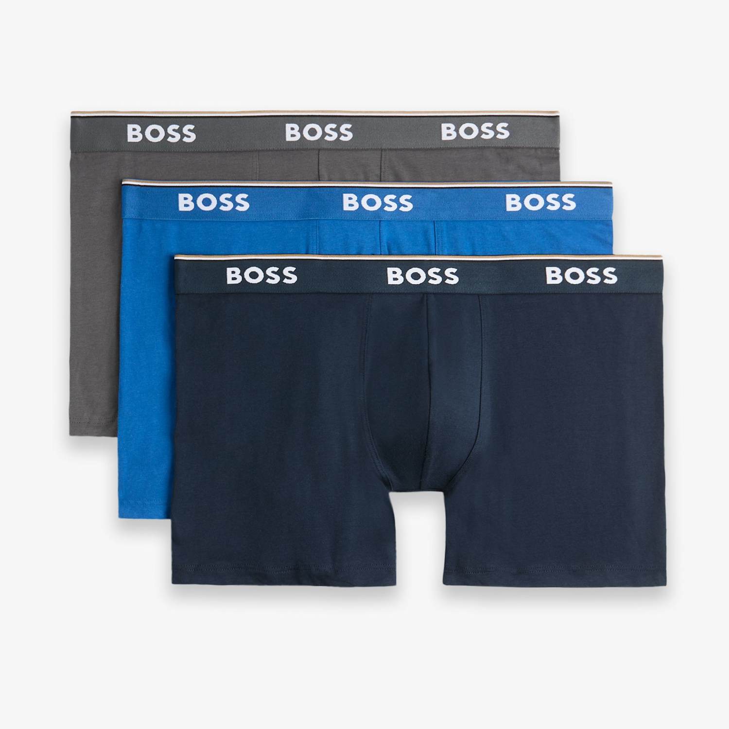 Boss Men's 3 Pack Power Cotton Rich Logo Boxer Briefs - L - Blue Mix - Available at M&S
