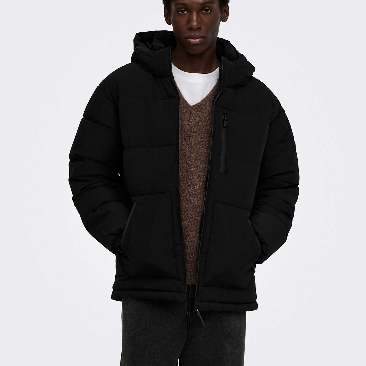 Only & Sons Men's Padded Hooded Puffer Jacket - L - Black - Available at M&S