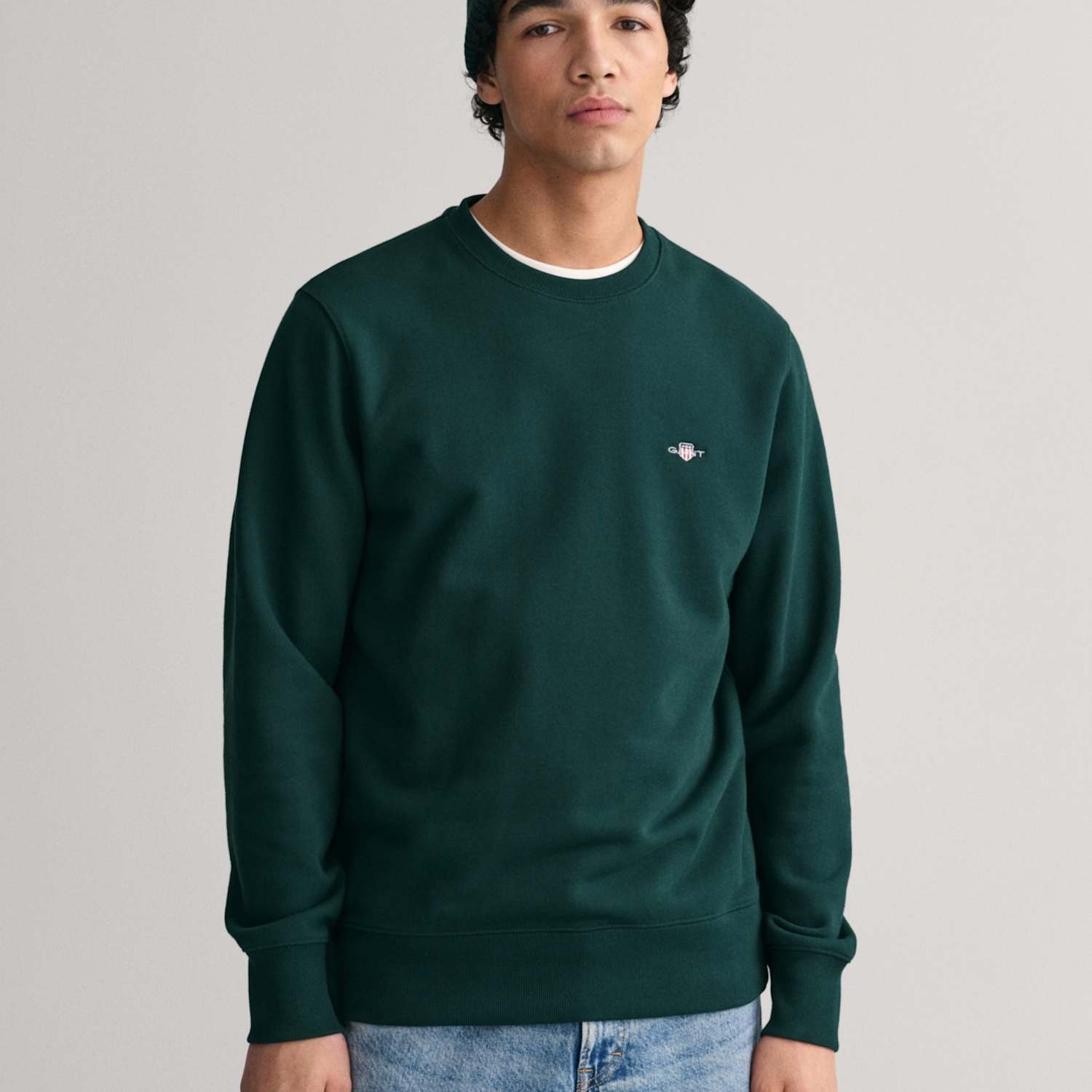 Gant Men's Cotton Rich Logo Crew Neck Sweatshirt - L - Green - Available at M&S