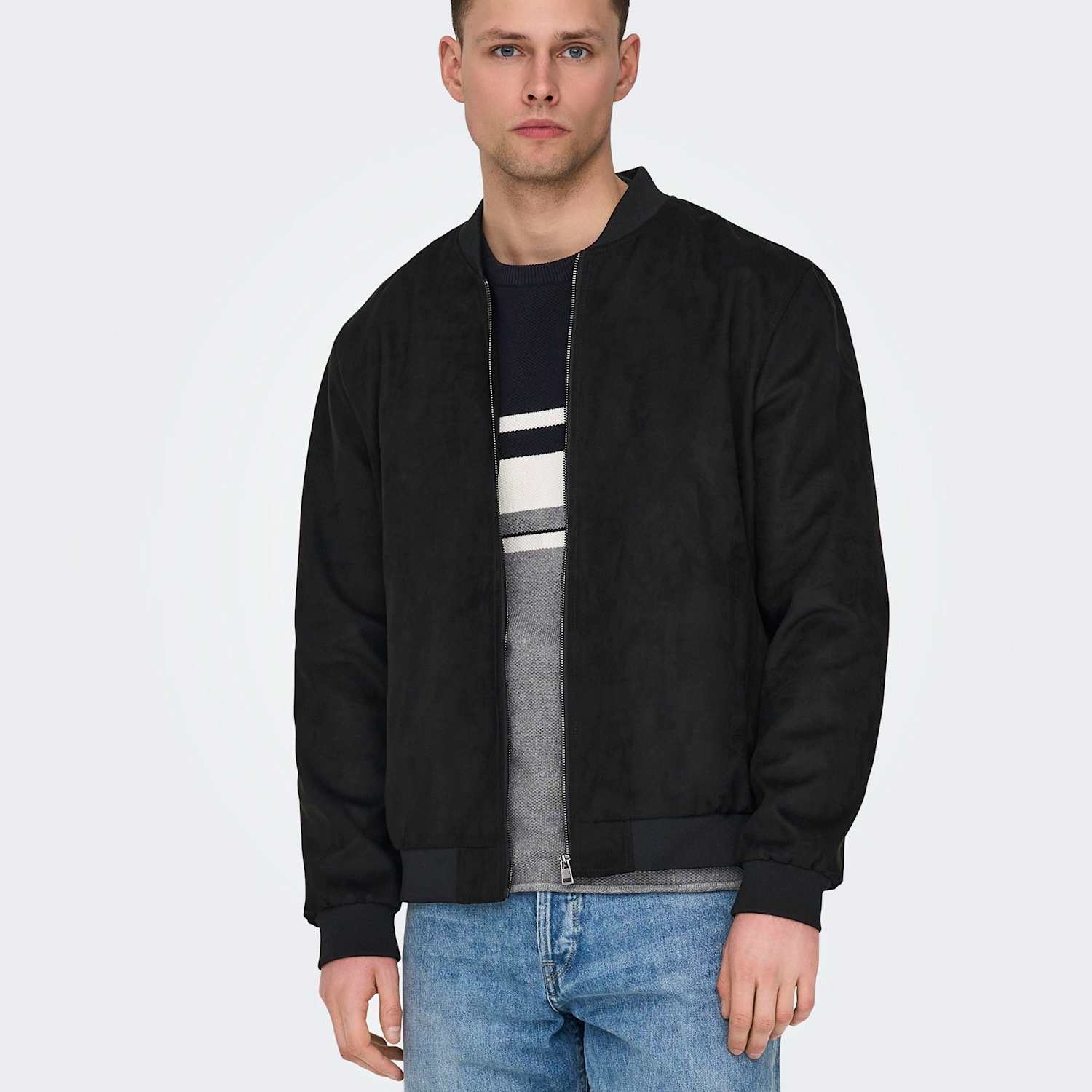 Only & Sons Men's Faux Suede Bomber Jacket - XL - Black - Available at M&S