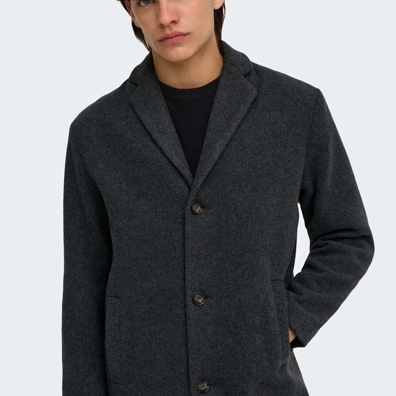 Jack & Jones Men's Overcoat with Wool - 2XL - Dark Grey - Available at M&S