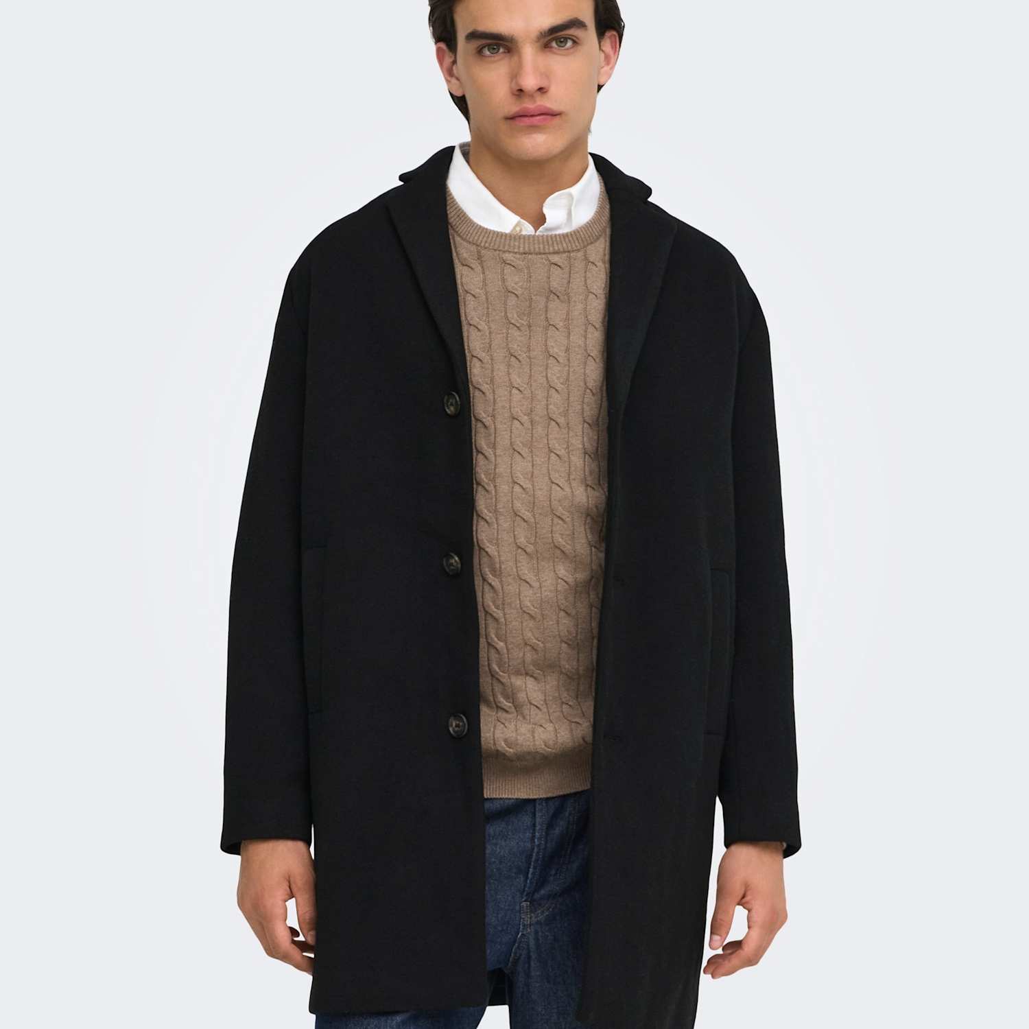 Jack & Jones Men's Overcoat with Wool - M - Black - Available at M&S