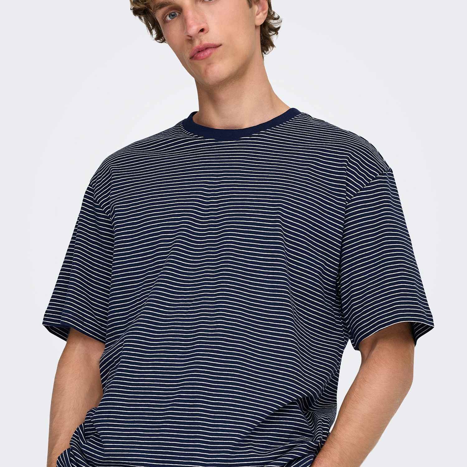 Only & Sons Men's Pure Cotton Striped T-Shirt - S - Navy Mix - Available at M&S