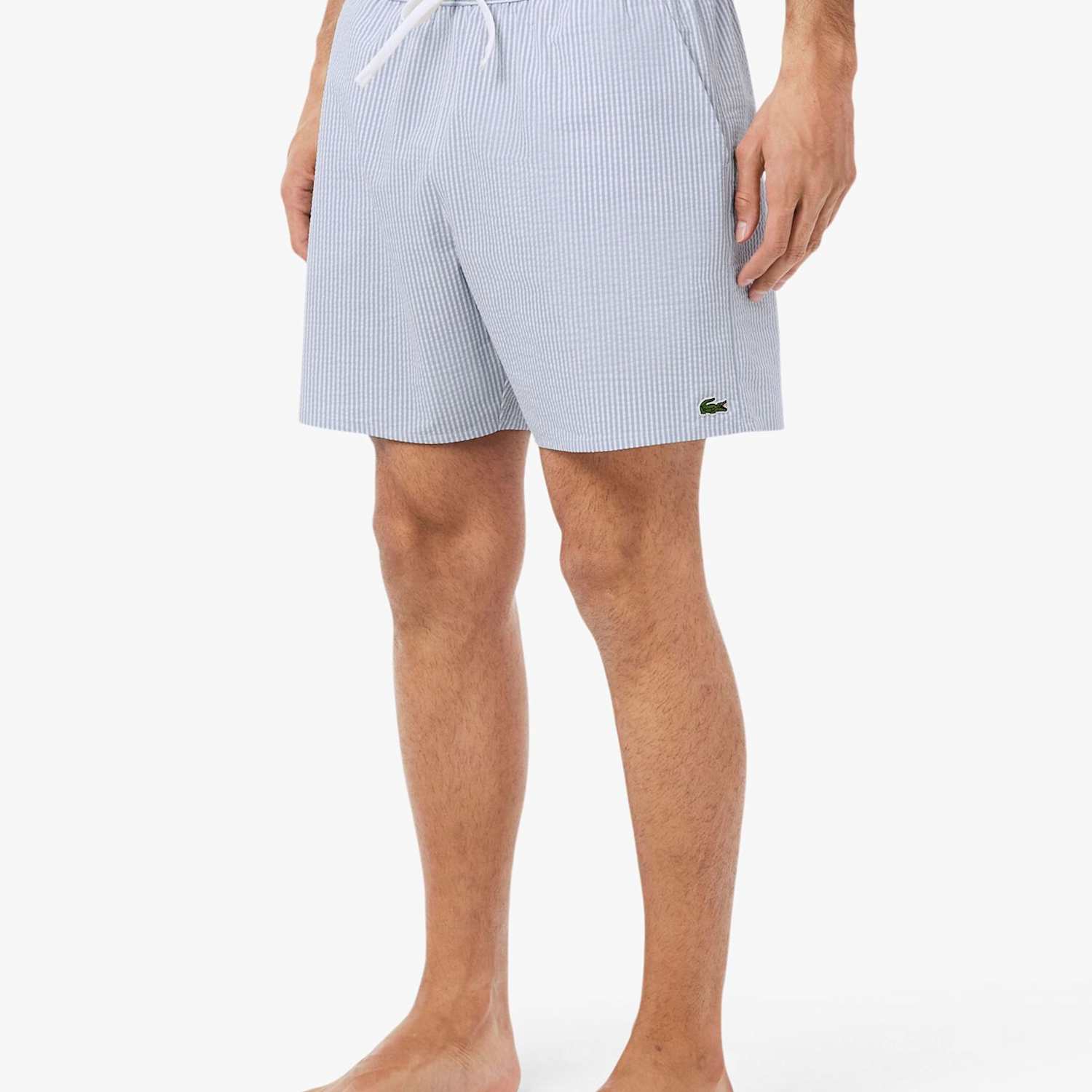 Lacoste Men's Mid Length Striped Textured Swim Trunks - XL - Blue Mix - Available at M&S