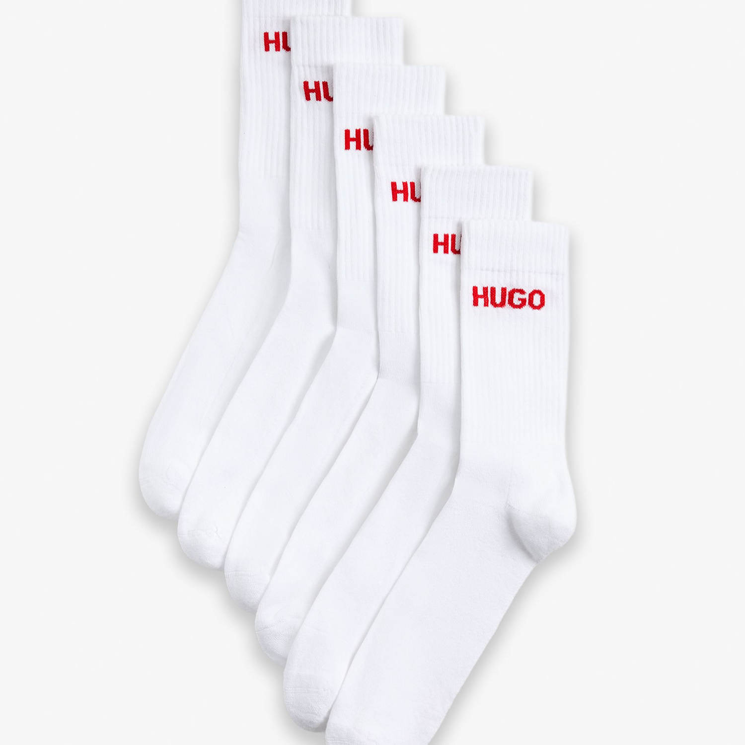 Hugo Men's 6 Pack Logo Cotton Rich Ribbed Socks - 6-11 - White Mix - Available at M&S
