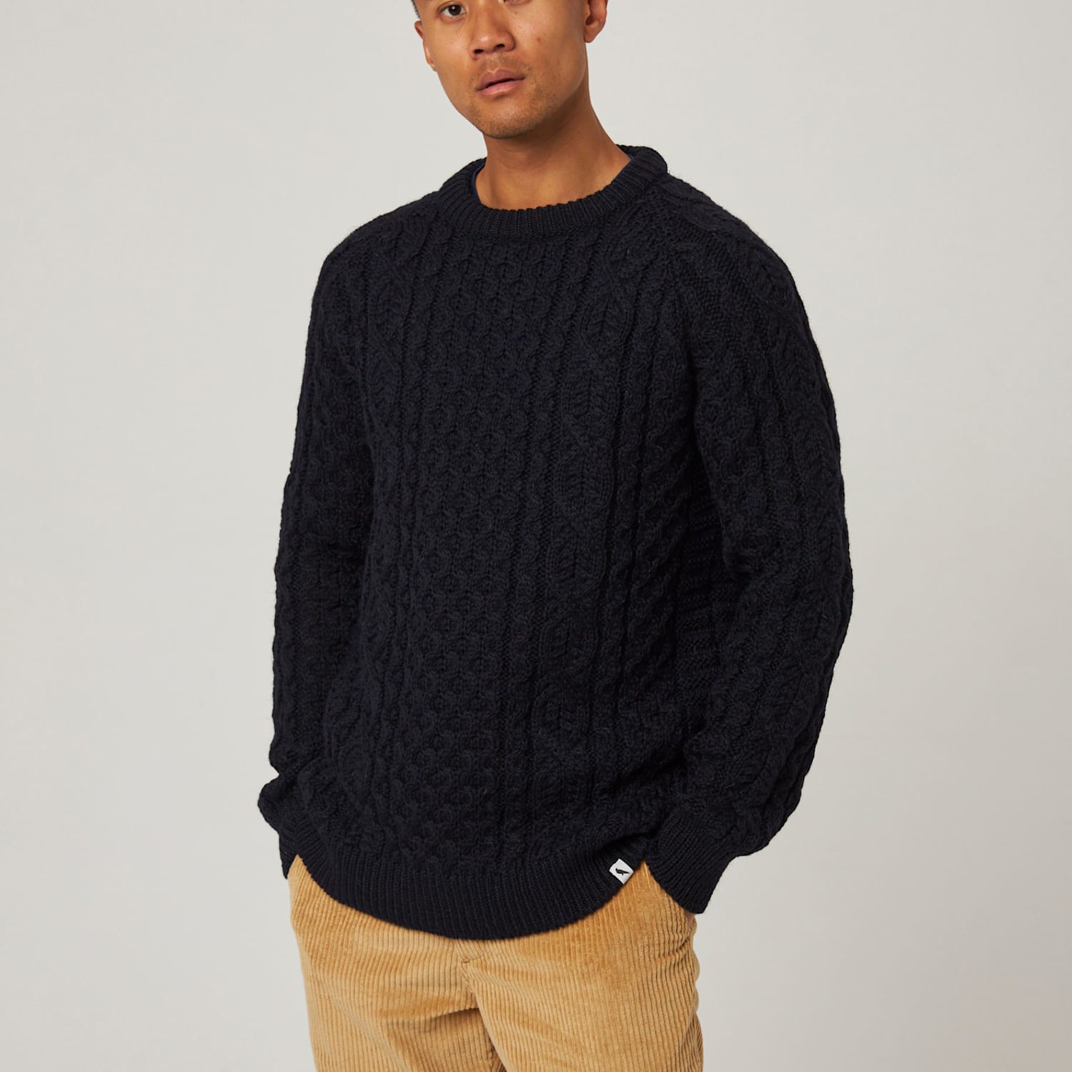 Peregrine Men's Pure Wool Cable Crew Neck Jumper - XL - Navy - Available at M&S