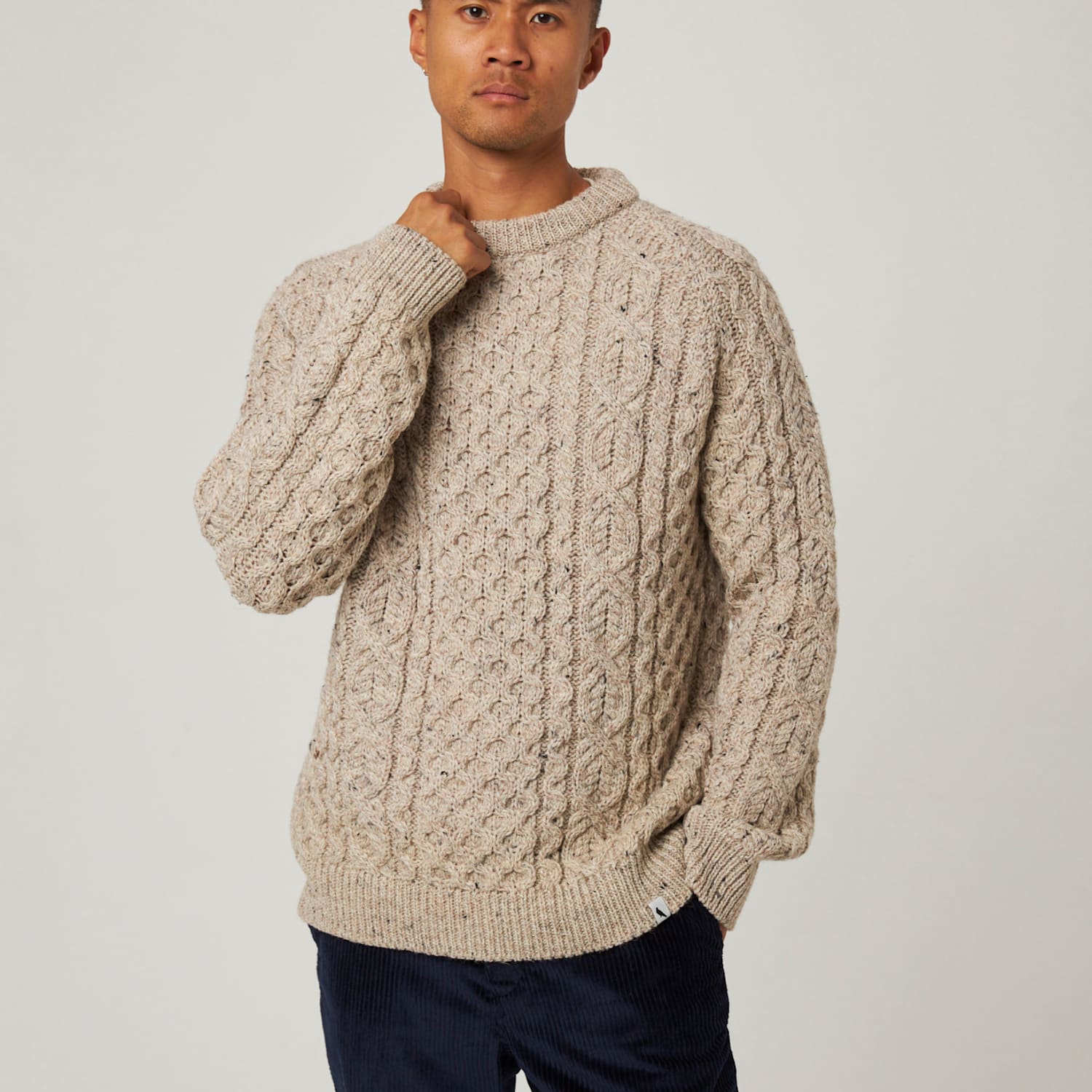 Peregrine Men's Pure Wool Cable Crew Neck Jumper - XL - Sand - Available at M&S