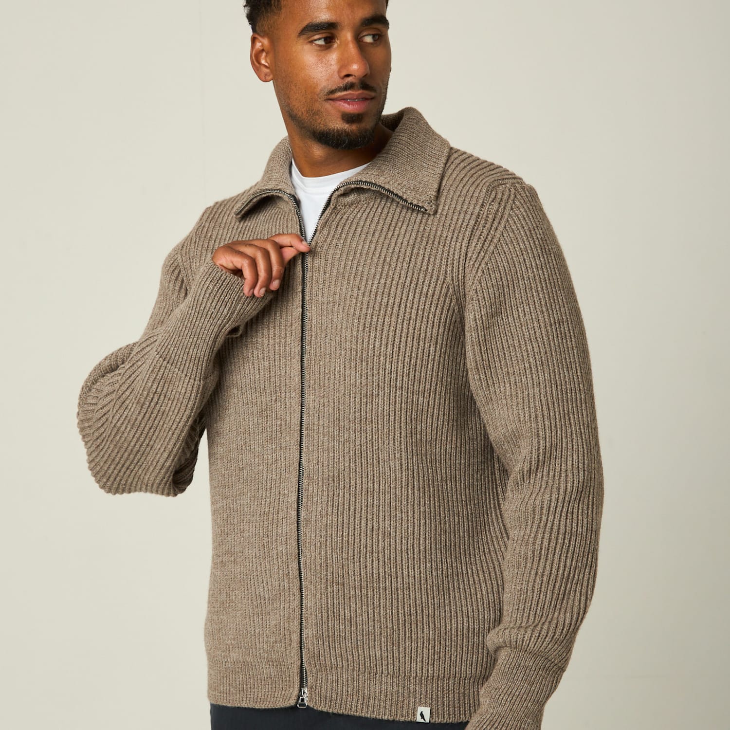 Peregrine Men's Pure Merino Wool Cable Funnel Neck Cardigan - M - Light Brown - Available at M&S