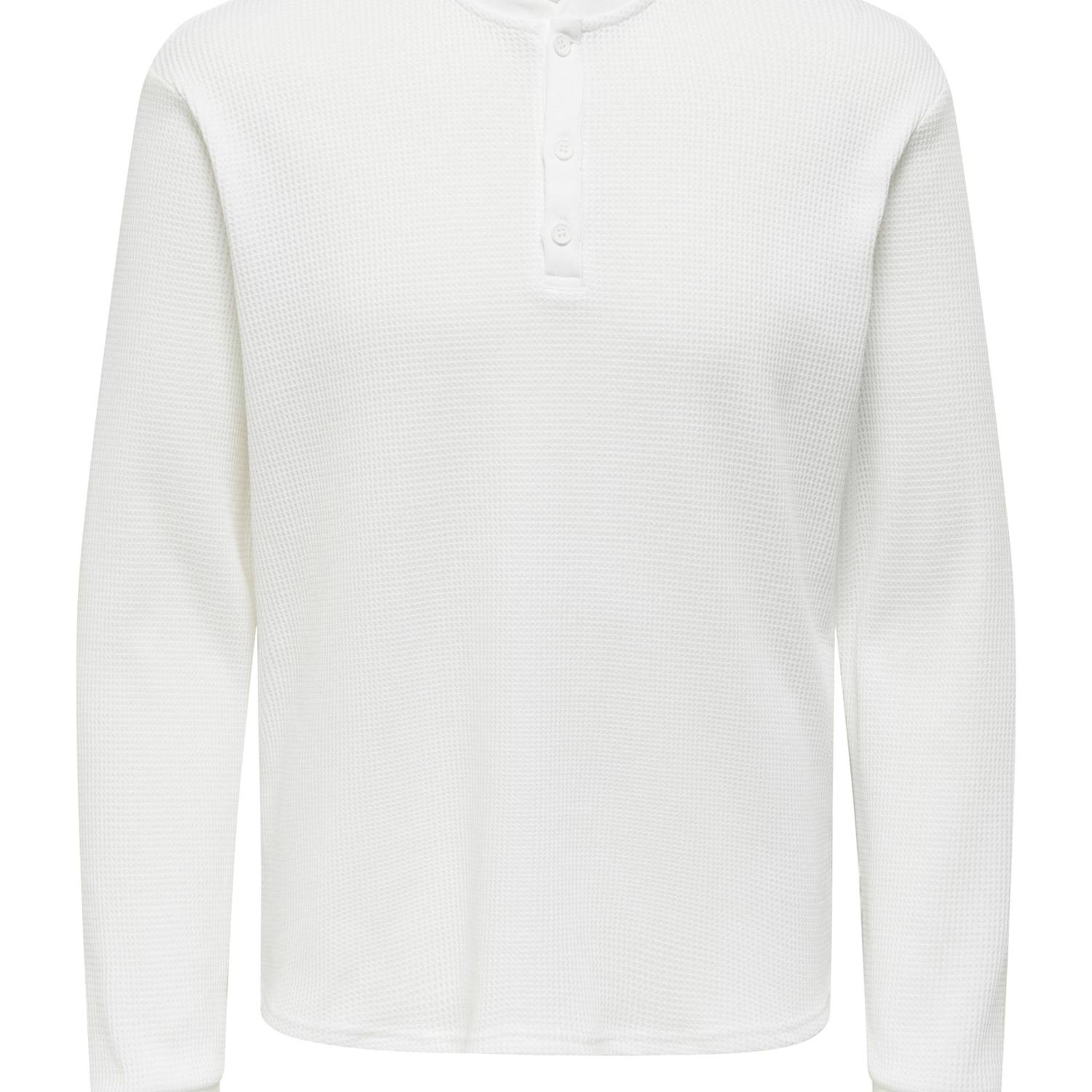 Only & Sons Men's Jersey Henley Long Sleeve Top - XL - White - Available at M&S