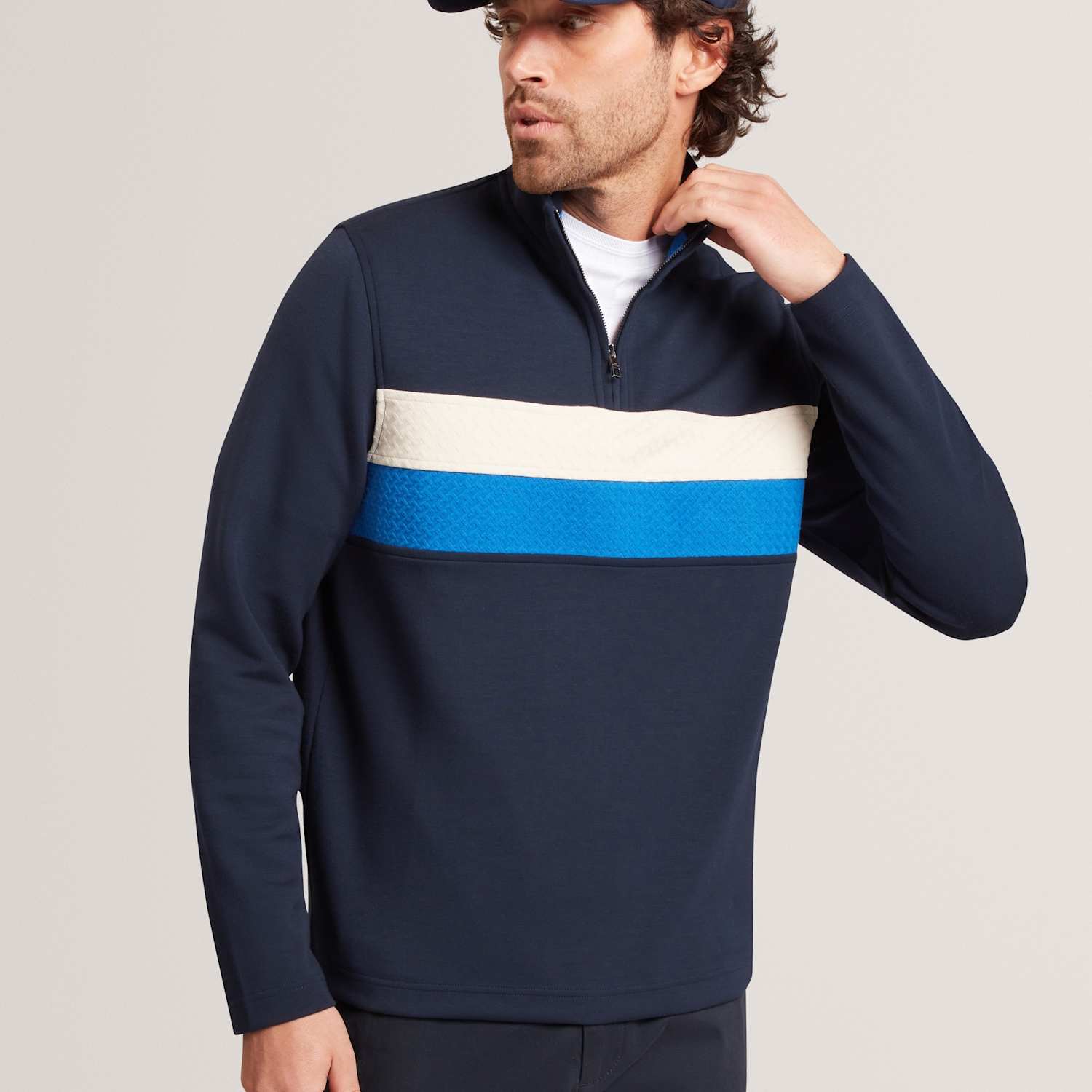 Ted Baker Men's Modal Blend Jersey Striped Half Zip Sweatshirt - 2XL - Navy - Available at M&S