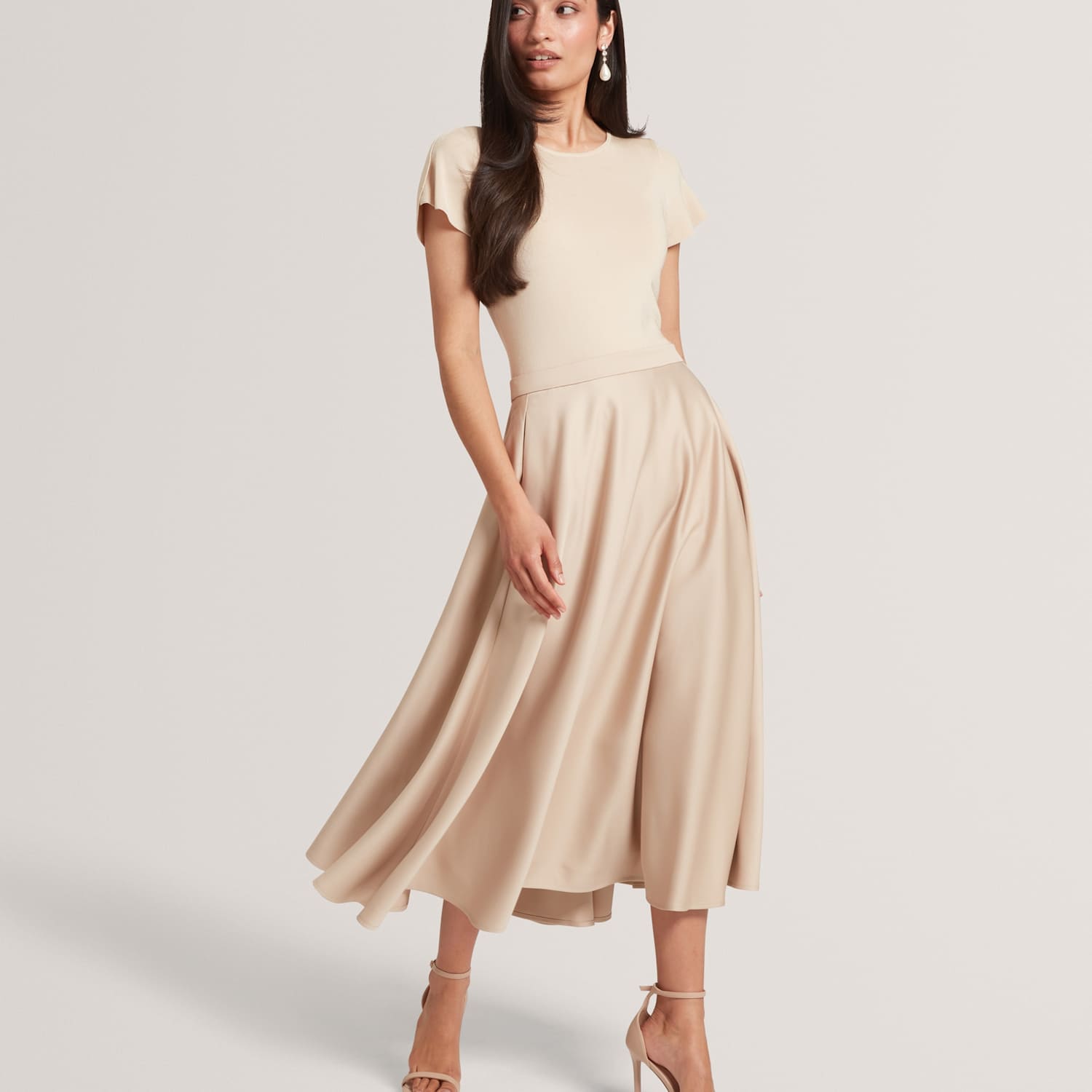 Ted Baker Women's Crew Neck Tulip Sleeve Midi Skater Dress - 16 - Natural - Available at M&S