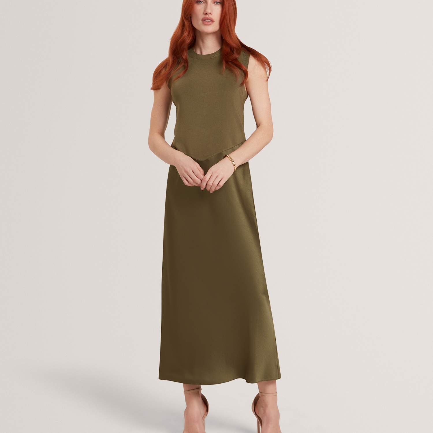 Ted Baker Women's High Neck Knitted Panel Maxi Column Dress - 14 - Khaki - Available at M&S