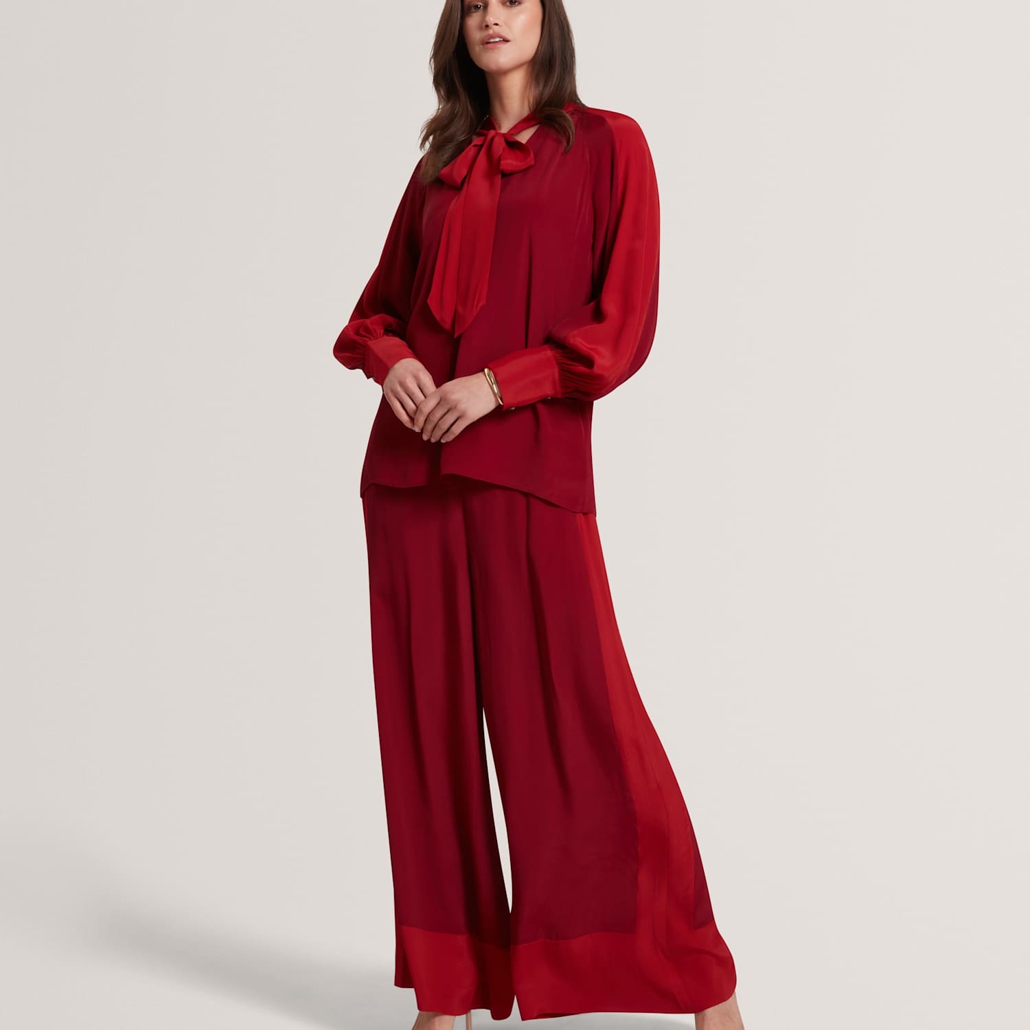 Ted Baker Women's Colour Block Wide Leg Trousers - 14 - Dark Red - Available at M&S