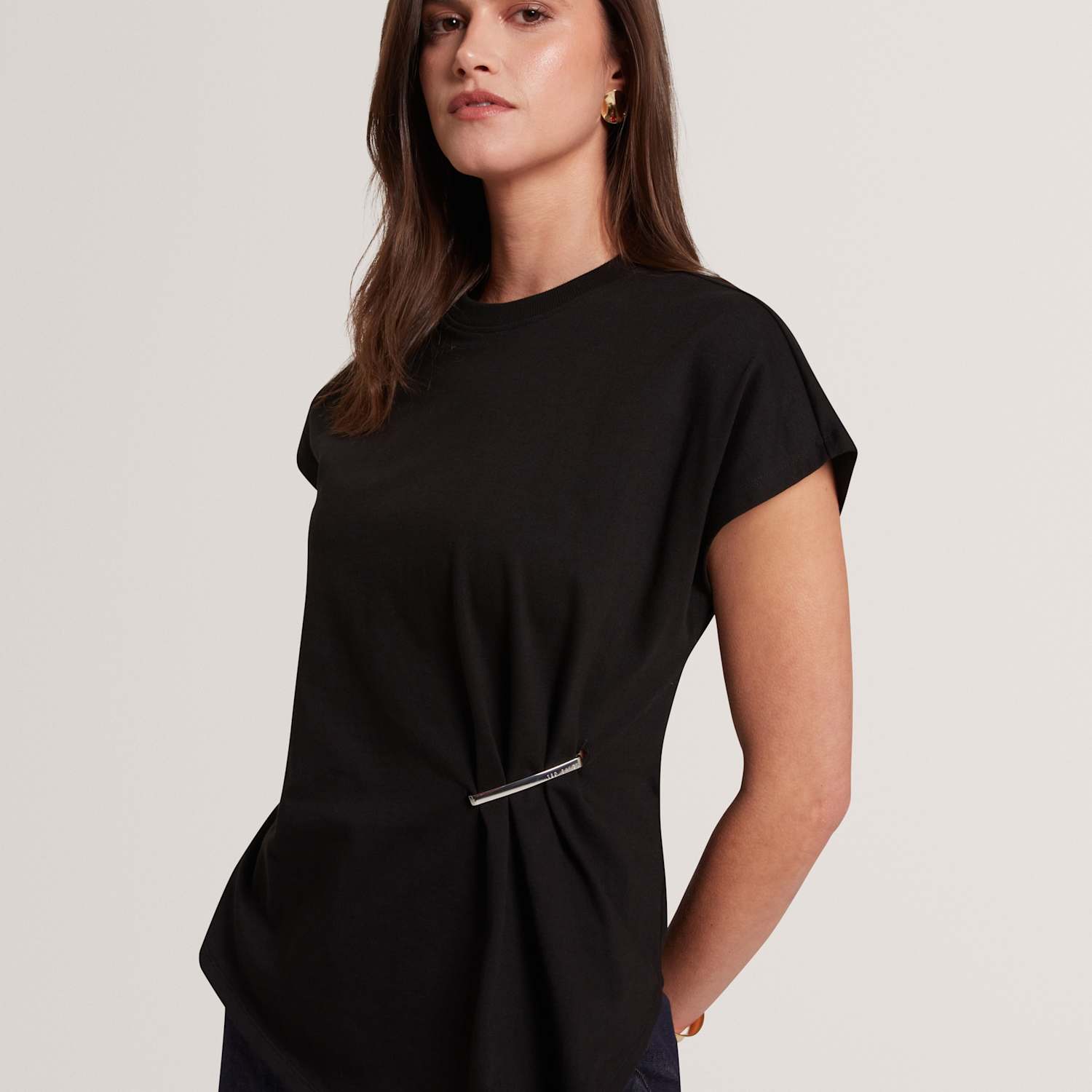 Ted Baker Women's Pure Cotton Crew Neck Gathered T-Shirt - 10 - Black - Available at M&S
