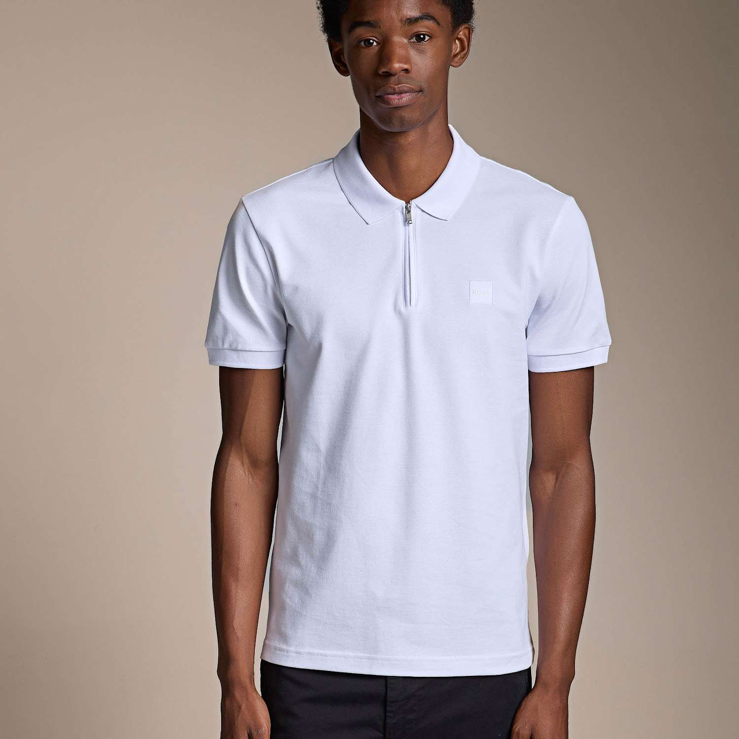 Boss Men's Slim Fit Cotton Rich Zip Polo Shirt - 2XL - White - Available at M&S