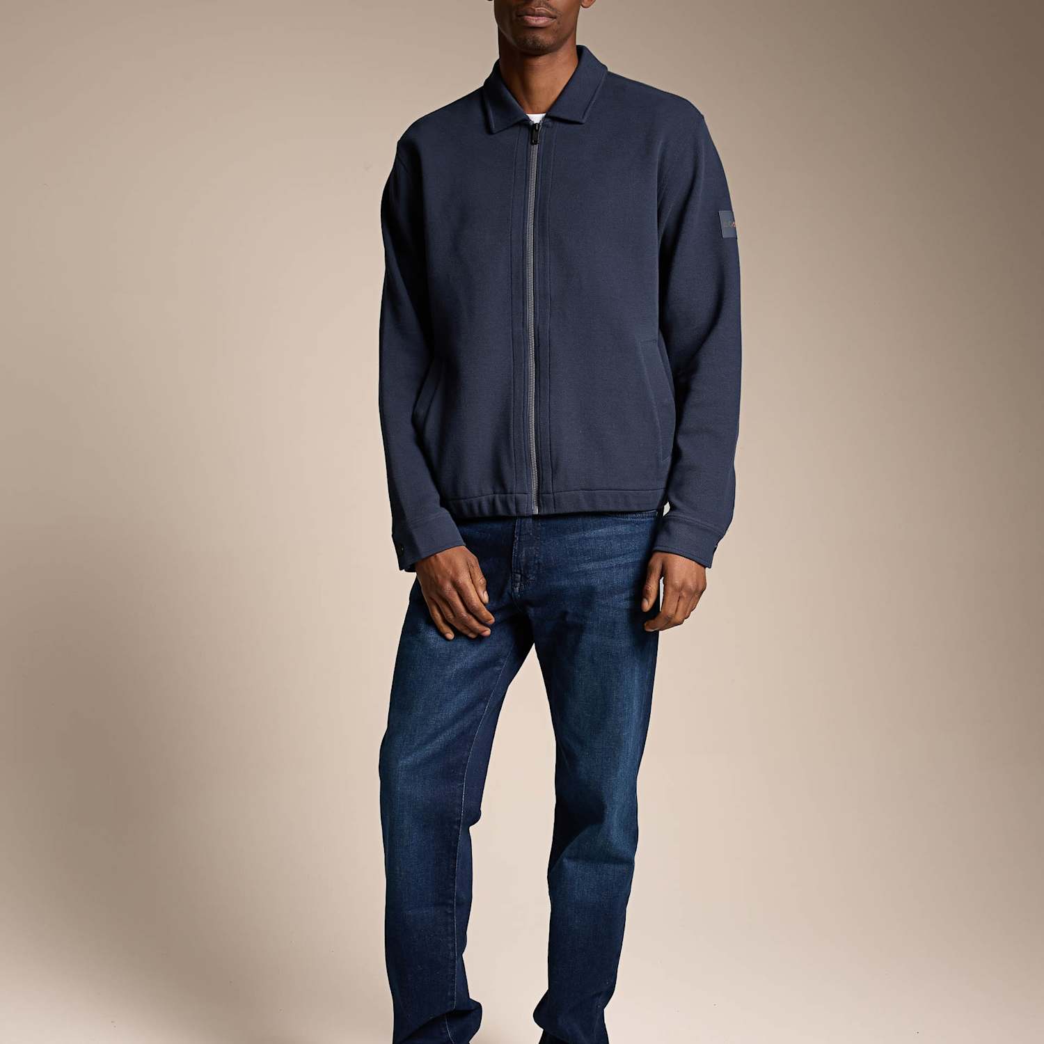 Boss Men's Cotton Rich Collared Zip Up Short Jacket - M - Navy - Available at M&S