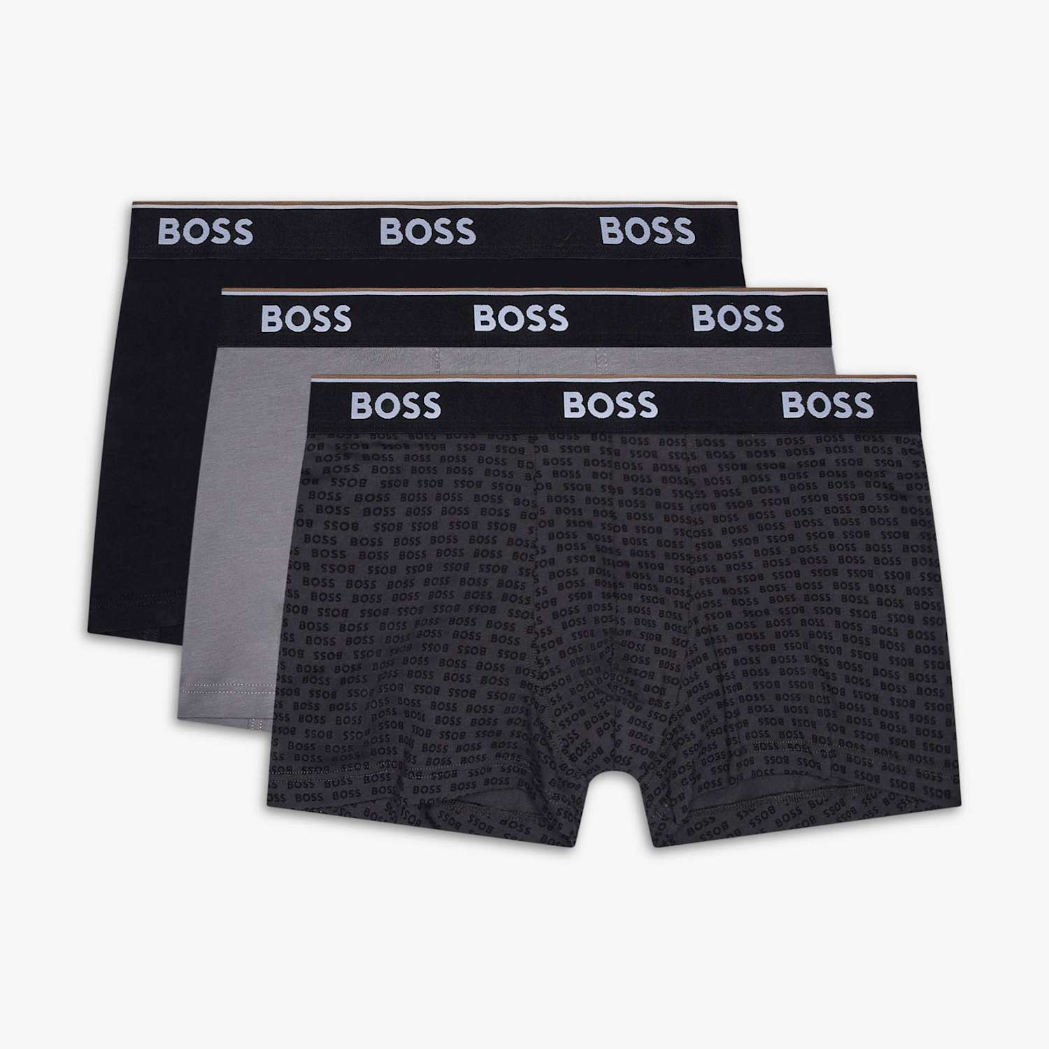 Boss Men's 3 Pack Cotton Rich Assorted Trunks - L - Grey Mix - Available at M&S