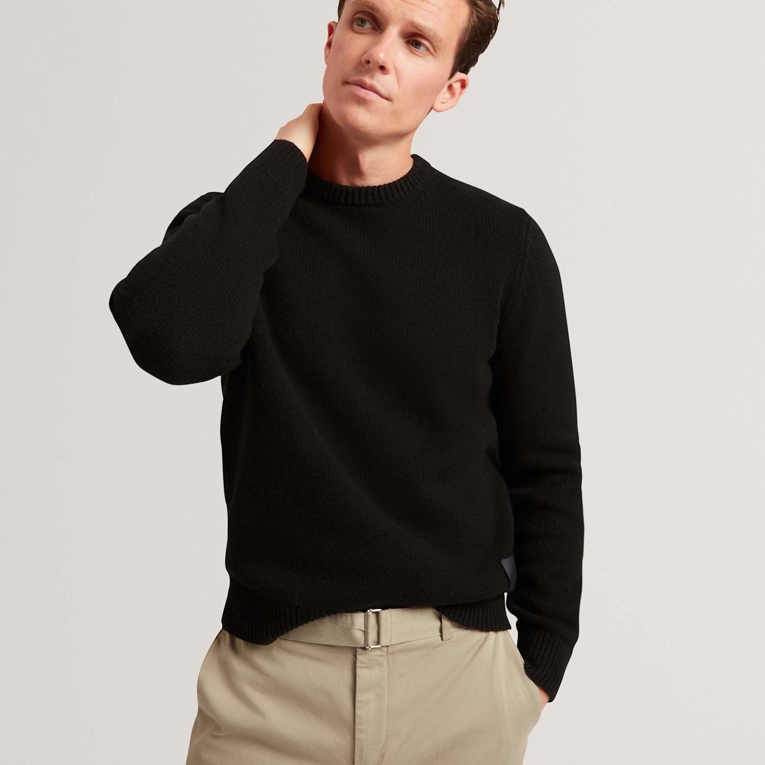 Ted Baker Men's Wool Rich Logo Patch Crew Neck Jumper - S - Black - Available at M&S