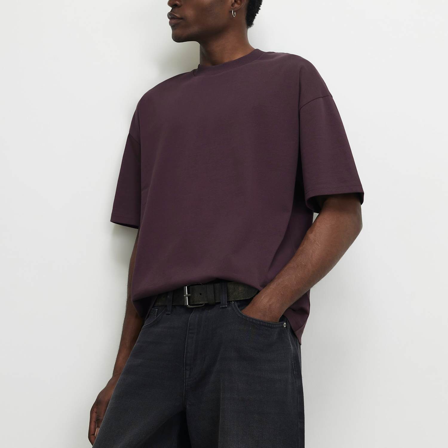 River Island Men's Oversized Pure Cotton Heavy Weight T-Shirt - S - Burgundy - Available at M&S