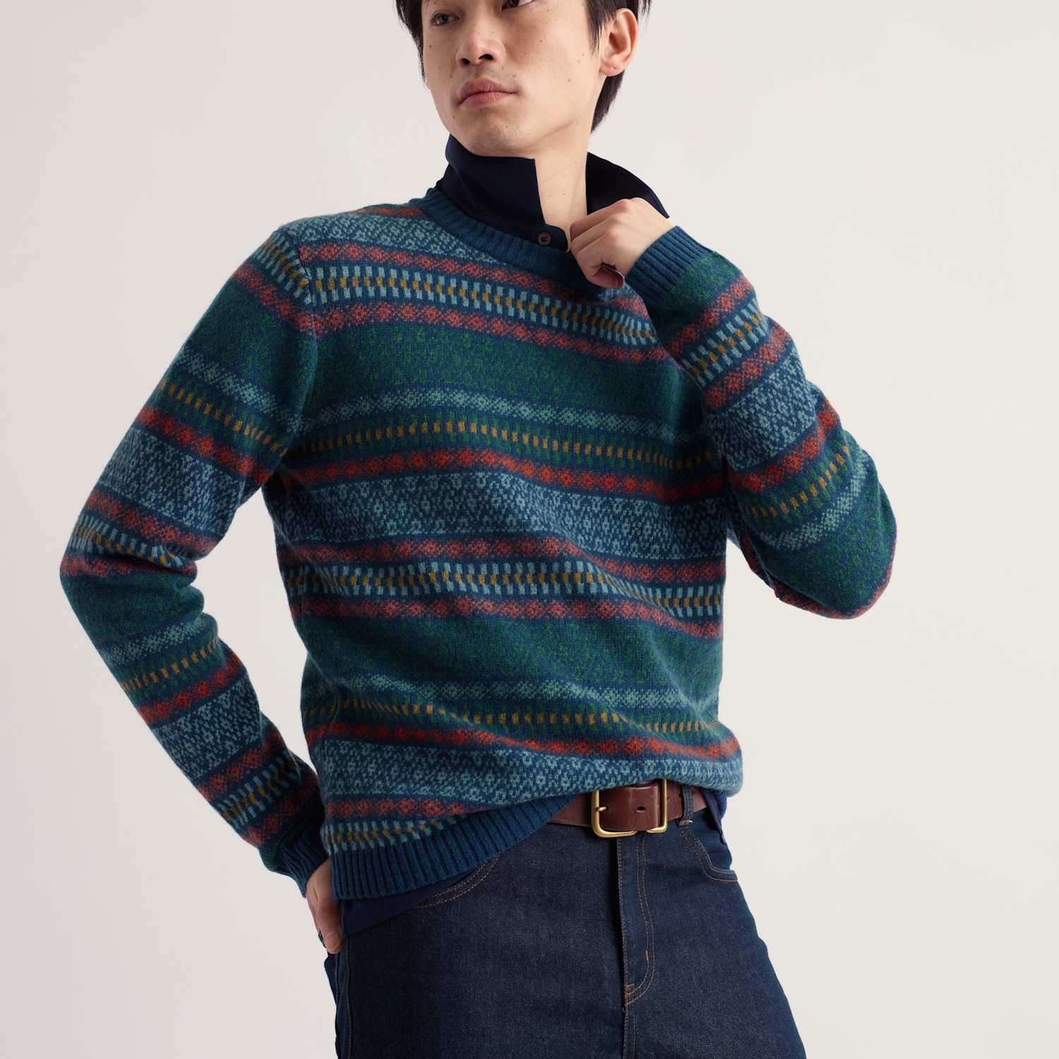 Seasalt Cornwall Men's Lambswool Rich Fair Isle Crew Neck Jumper - L - Blue Mix - Available at M&S