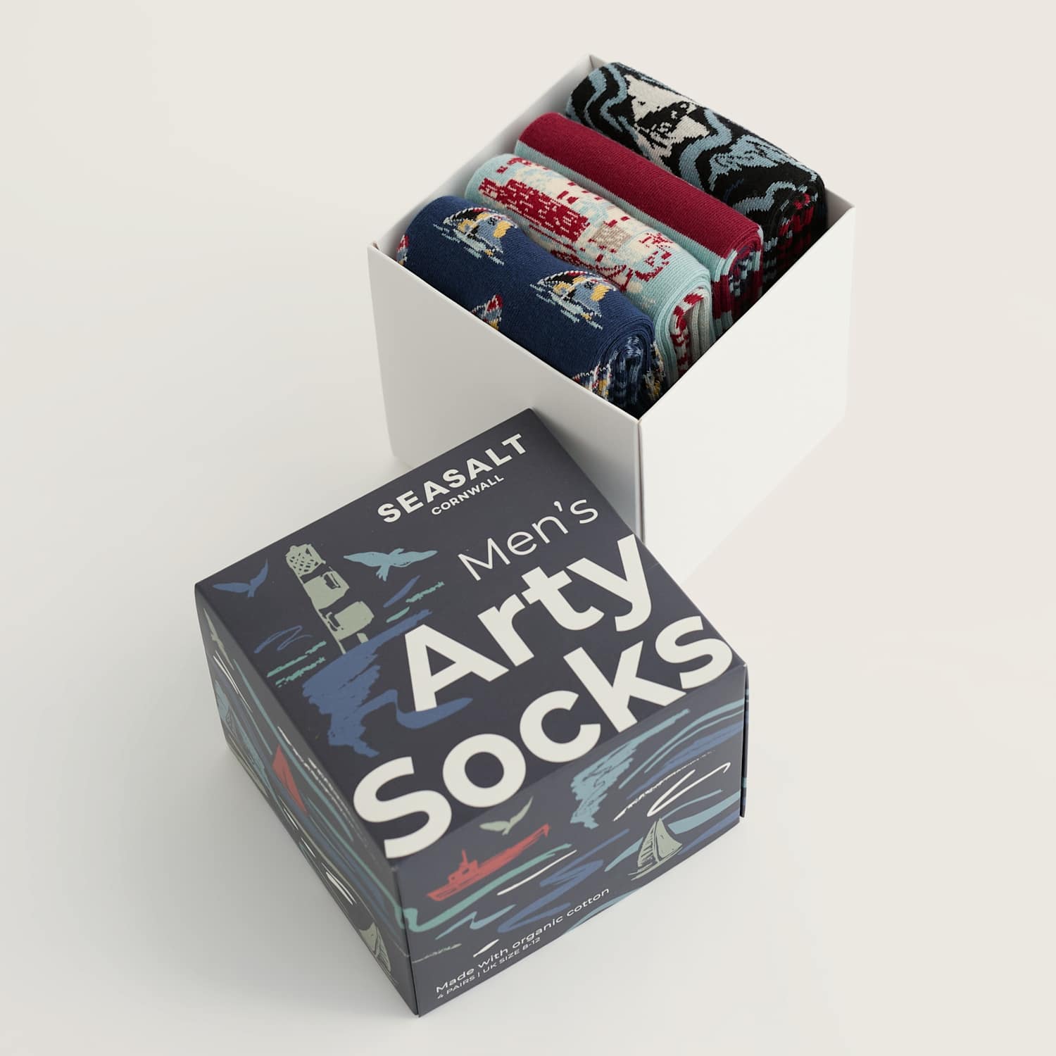 Seasalt Cornwall Men's 4 Pack Boats Cotton Rich Socks Gift Box - Blue Mix - Available at M&S