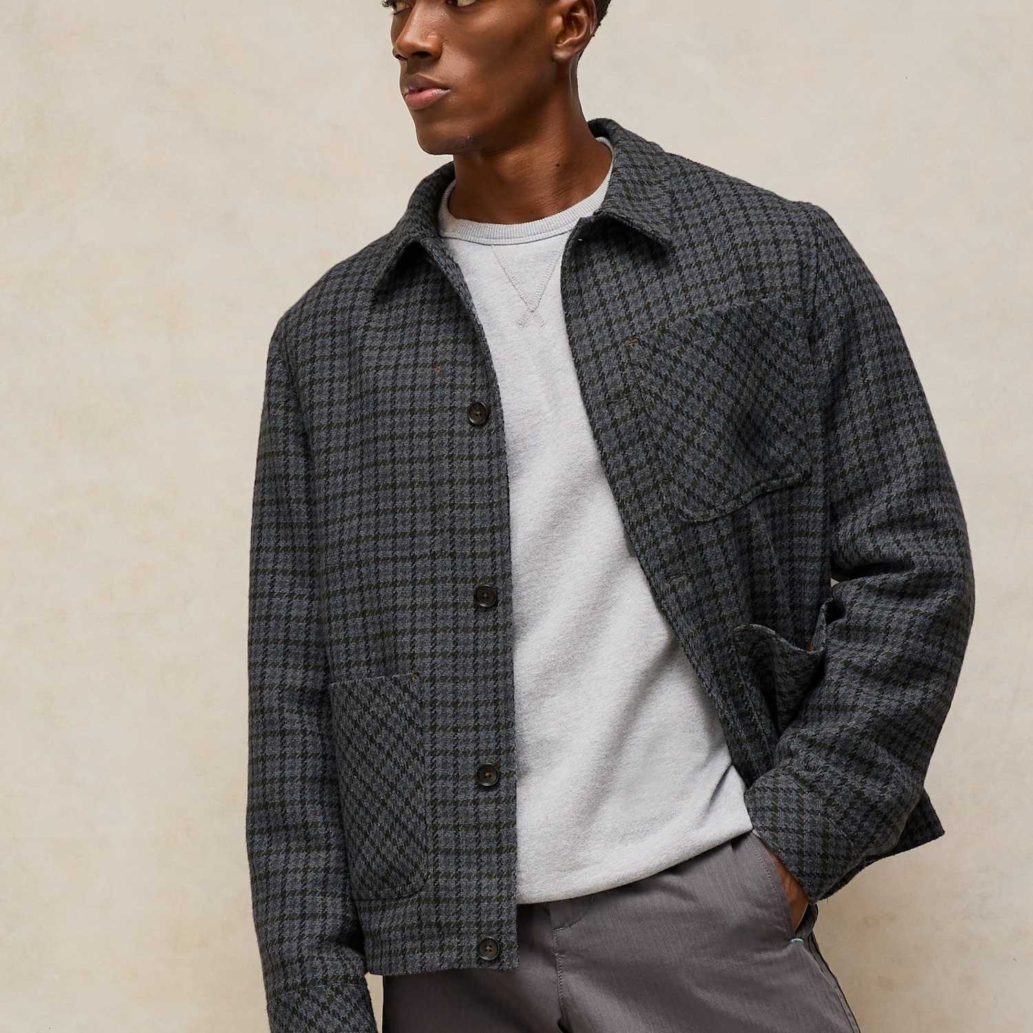 White Stuff Men's Houndstooth Jacket with Wool - L - Grey Mix - Available at M&S