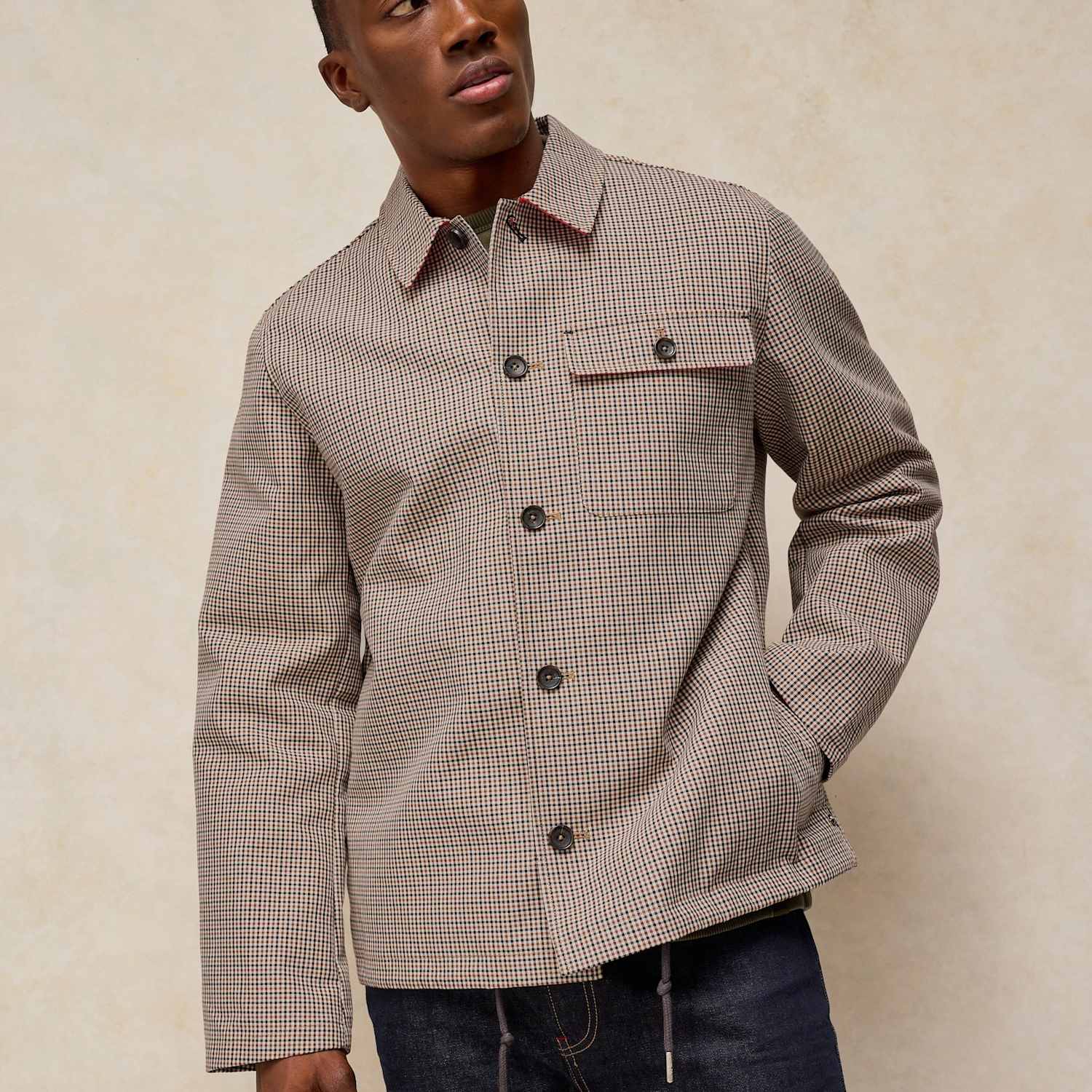 White Stuff Men's Pure Cotton Gingham Button Up Coach Jacket - L - Natural Mix - Available at M&S