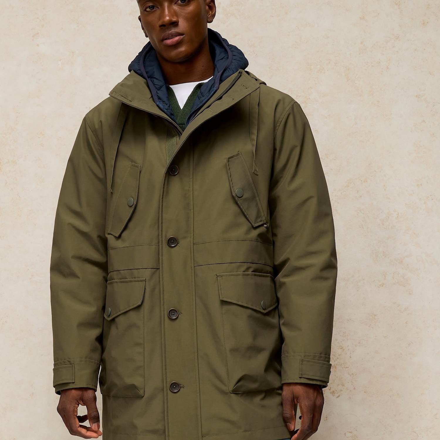 White Stuff Men's Cotton Rich 2 in 1Hooded Parka Jacket - M - Khaki - Available at M&S