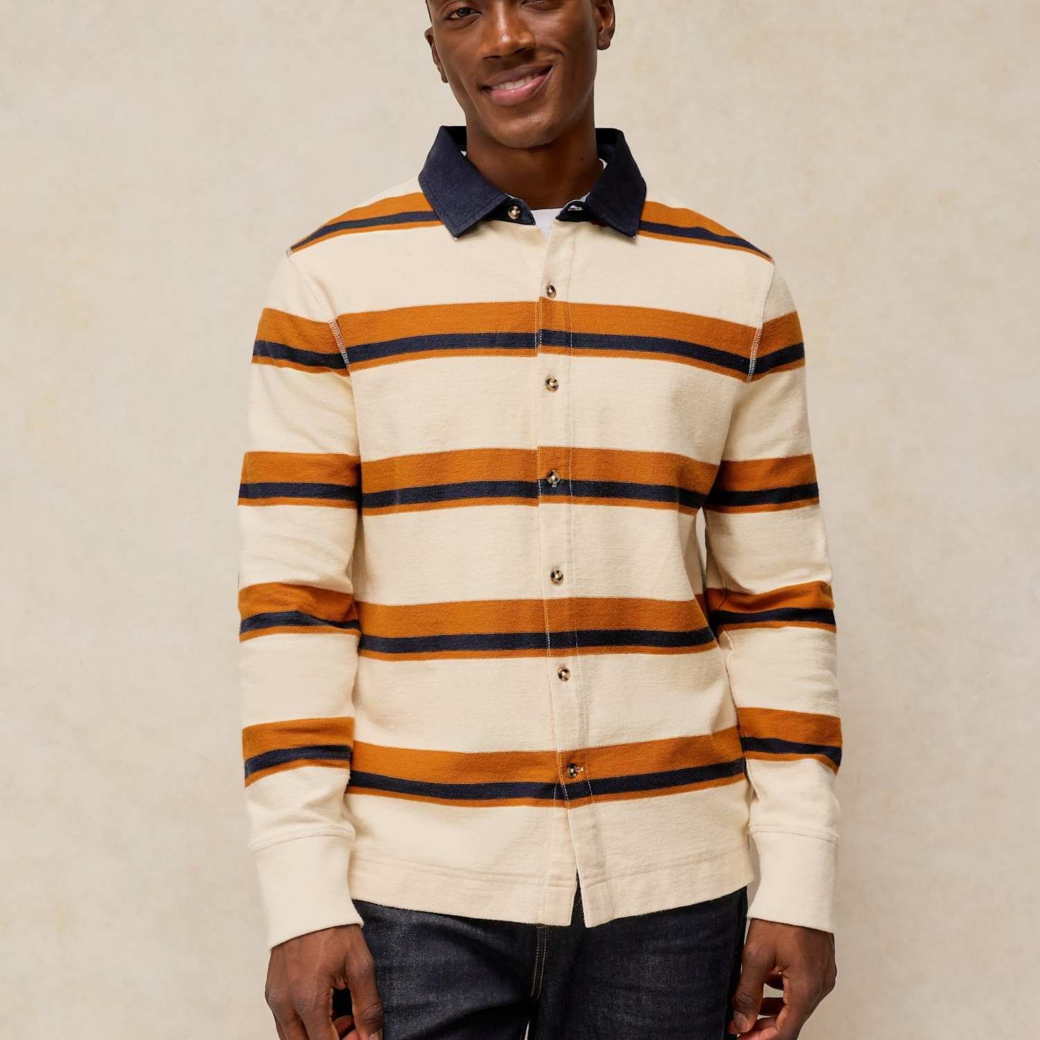 White Stuff Men's Pure Cotton Striped Rugby Shirt - XL - Ivory Mix - Available at M&S