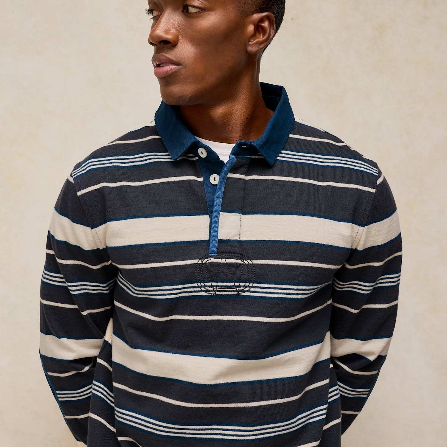 White Stuff Men's Pure Cotton Striped Rugby Shirt - M - Grey Mix - Available at M&S